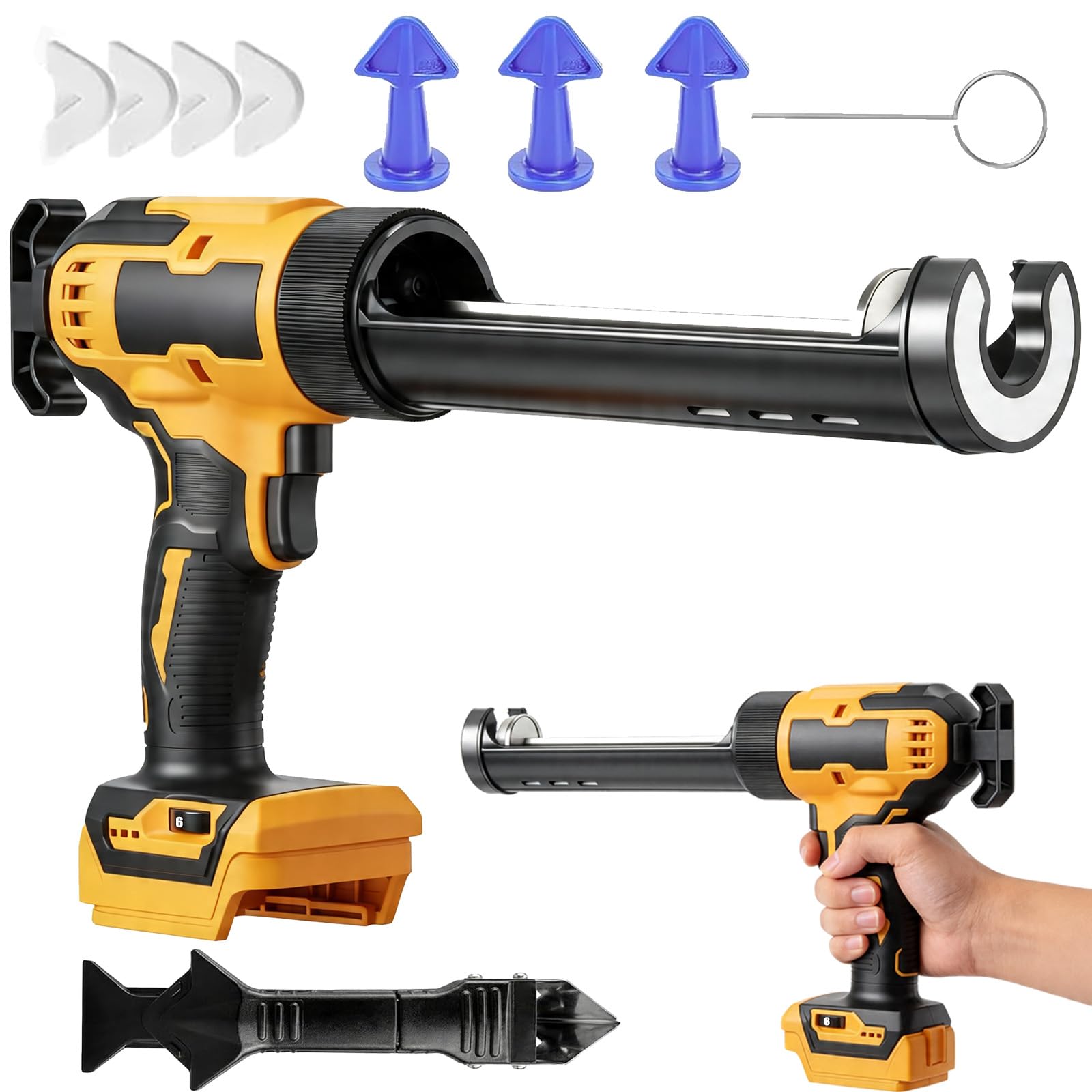 Caulking Gun Cordless for 20V Max Battery – Electric Sealant Gun with 600kg Thrust, 6 Speed, Anti-Drip, LED Light, 300ml Cartridge Kit for Home Sealing & Installation