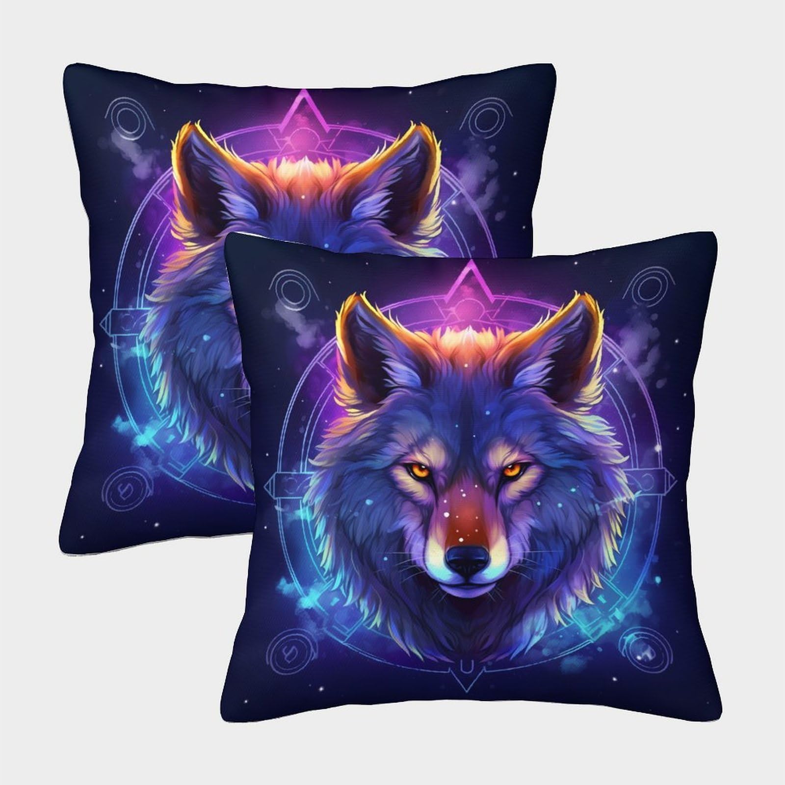 QFVANSIYO Galaxy Wolf Pattern 3D Printed Pillowcase Microfiber Bedroom Decor Wolf Themed Pillow Cover for Adults Teens 50x50cm
