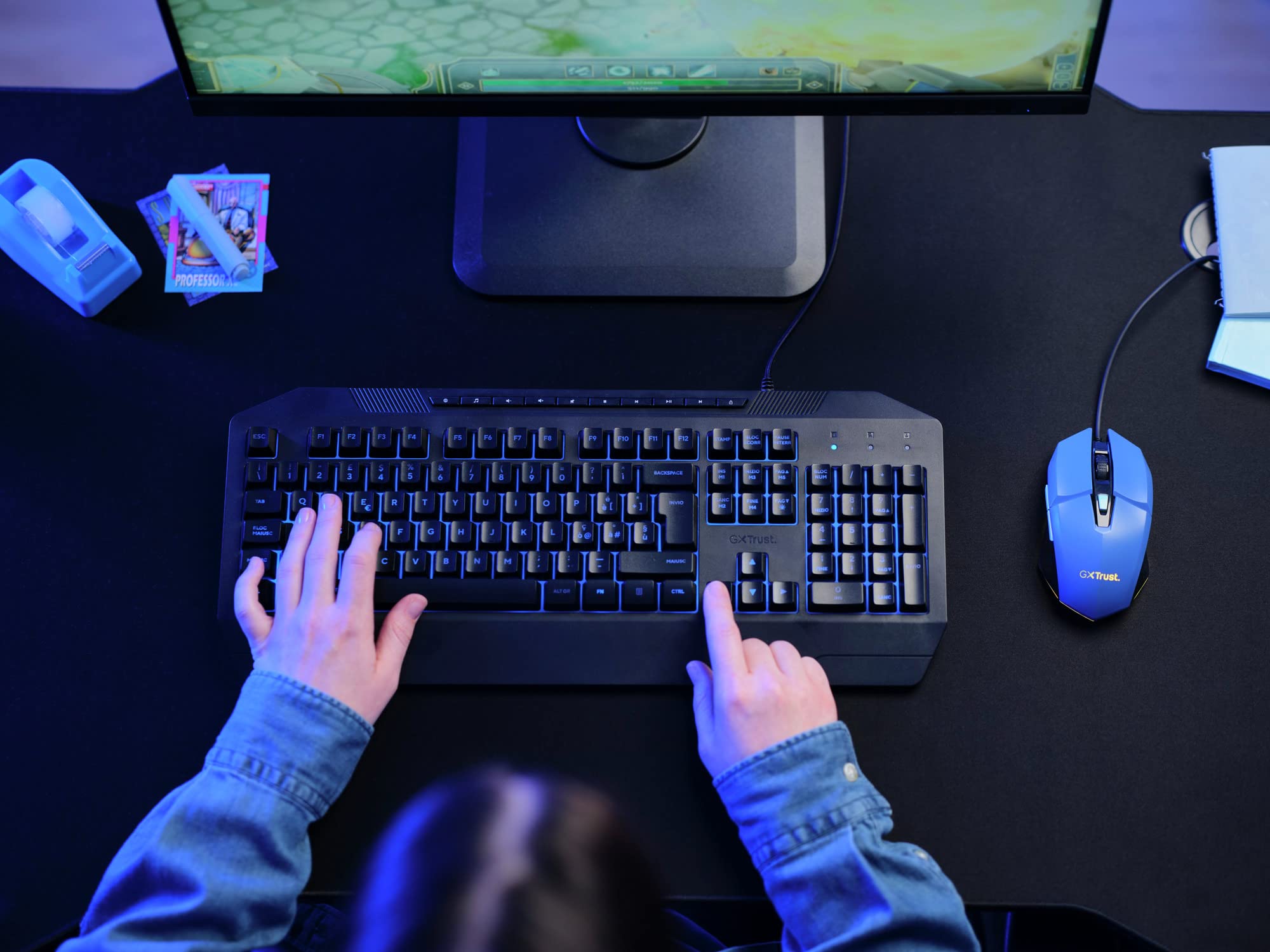 Trust Gaming GXT 109B Felox Mouse Gaming con 6 Pulsanti Programmabili, Illuminazione LED Multicolore, Software Incluso, 200-6400 DPI, Mouse con Filo USB 150 cm per PC, Portatile, Computer - Blu