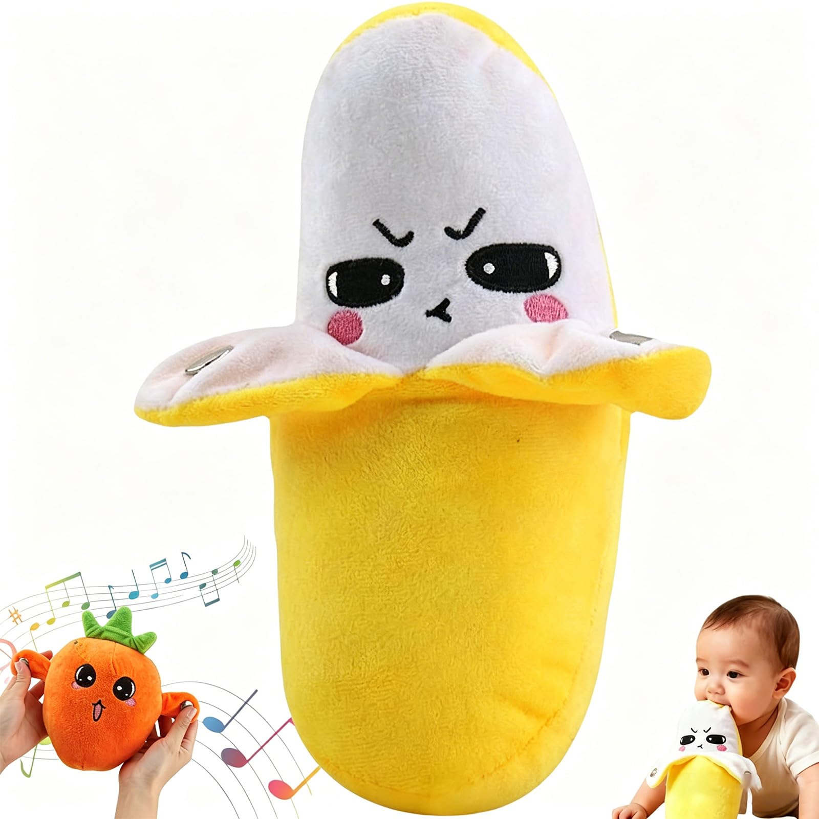 FYKTIK Interactive Music Plush Toy, Musical Stuffed Animal with Piano Sounds, Sensor Activated Plush Toy with Fruit and Metronome Music, Educational Musical Toy for Toddlers and Kids (Banana)