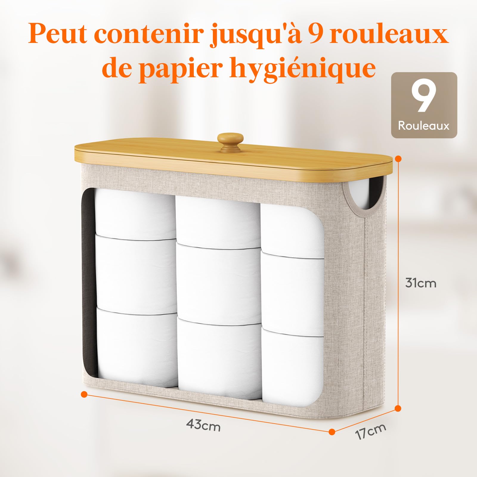 Lifewit Rangement Papier Toilette, Réserves à Rouleaux de Panier Papier Toilette WC avec Bambou Couvercle, Boite Rangement Salle de Bain, Accessoires WC, Panier Rangement Tissu, 23L, Beige