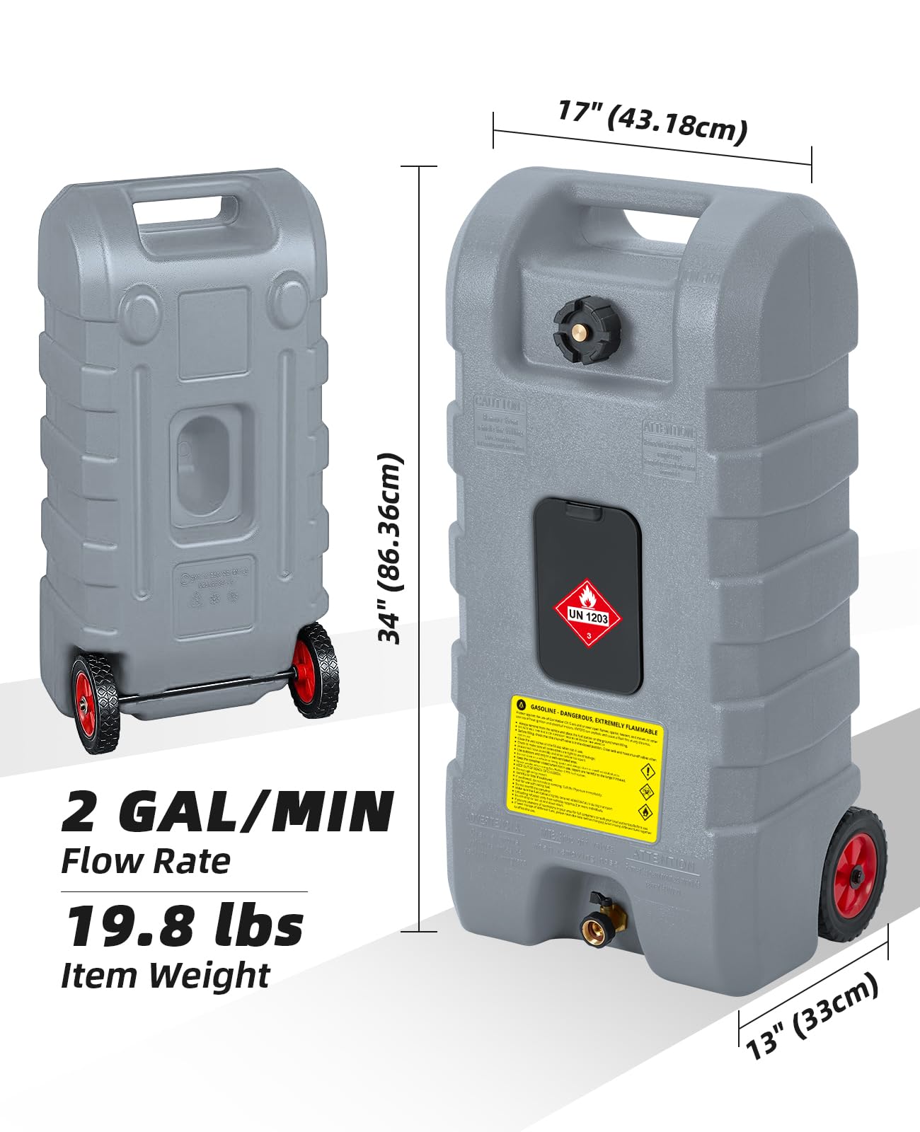 Tragbarer Kraftstofftank 57L, Kraftstofftrolley mit Handpumpe & Sicherheitsfolie Schlauc, Kraftstoffkanister mit Absperrventil & Schneller Übertragung, 7,5 L/min, Benzintank Auslaufsicherer, Grau
