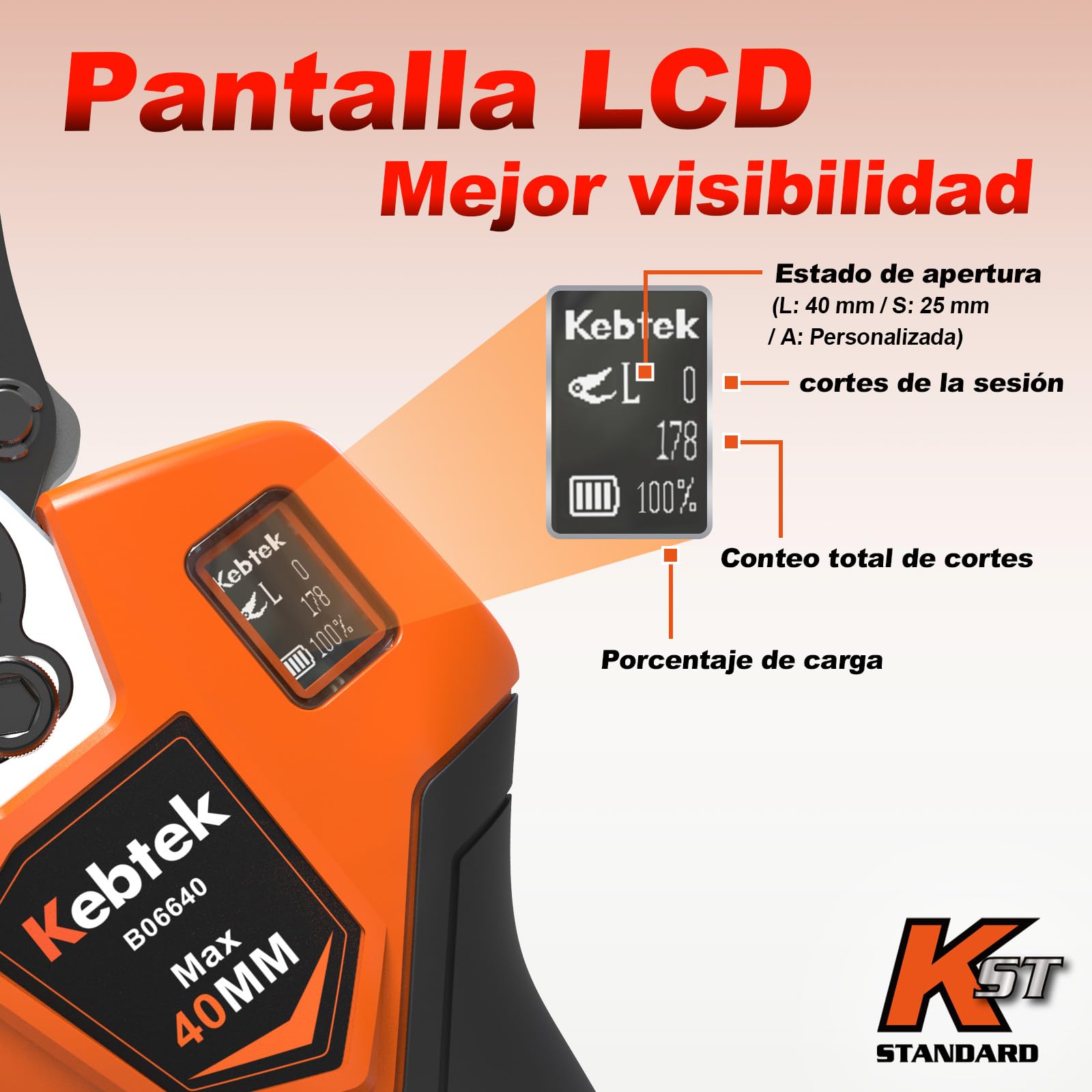 Kebtek Tijera Podar Electrica 40 mm Corte Podadora con Bateria Tijeras Electricas Profesional de 1,6'' para Jardinería y Trabajos Pesados | Tijera Podadora con Batería Corte Progresivo Compatibles con Batería Makita Clip para el Cinturón para Jardinería,