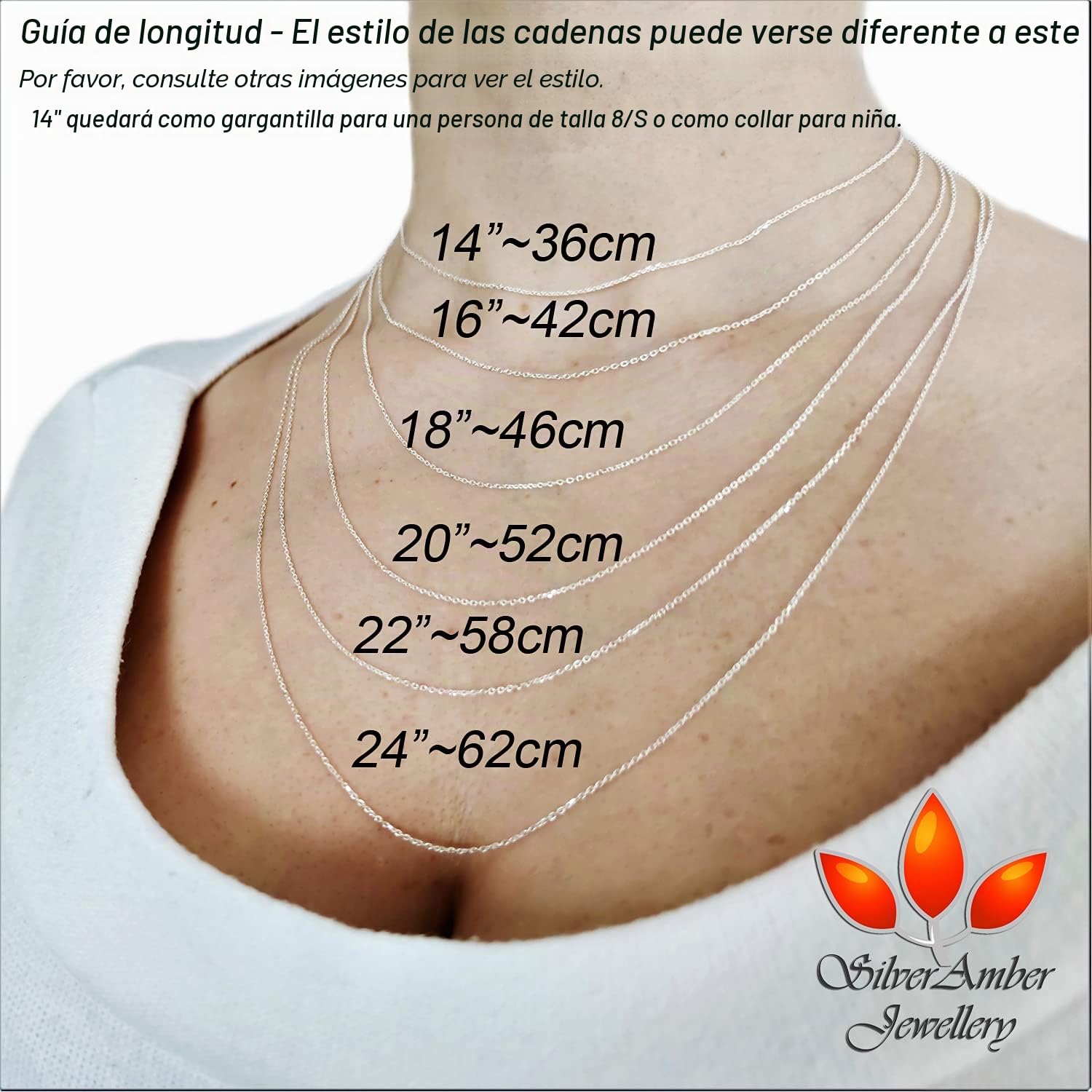 SilverAmber Jewellery Delicado collar italiano con cadena de diamantes y eslabones de eslabones 36, 41, 46, 51, 61, 71, 81, 91 cm, 101 cm, 1,1 mm