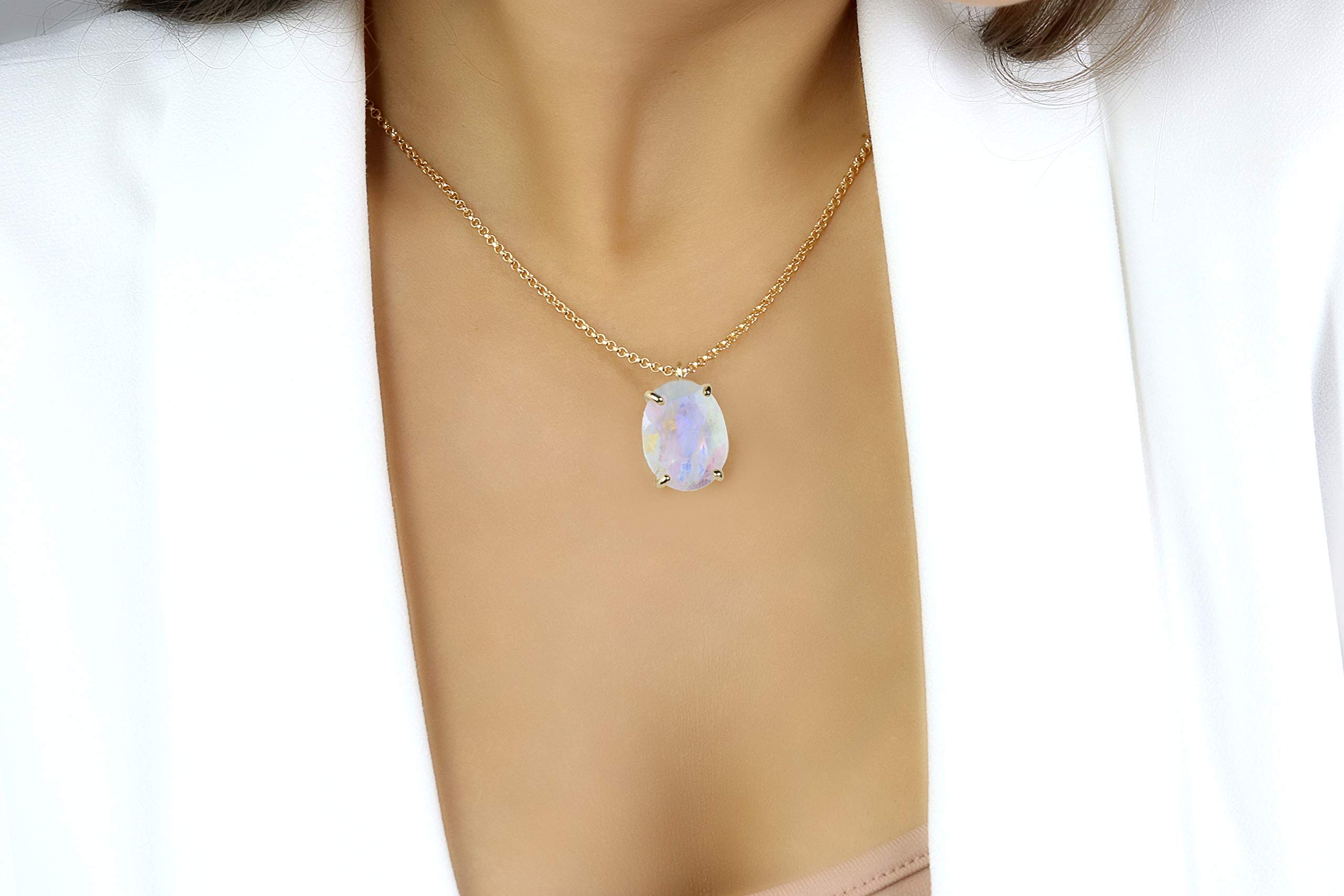 Collier de Moonstone en Or 14k par Anemone Jewelry - Collier de Déclaration en Pierre Naturelle - Collier de Mode en Or Superposé pour Femme - Bijoux de Naissance de Juin Faits à la Main pour Elle