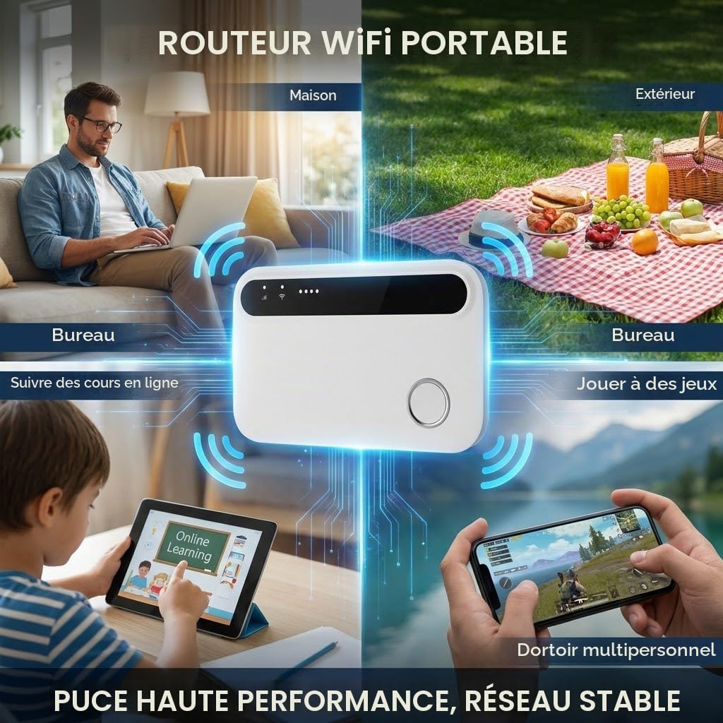 Routeur WiFi Portable - Hotspot Carte SIM, Internet Mobile Jusqu'à 300 Mbps,Convient pour Les Voyages et Le Travail Extérieur, Prend en Charge la Connexion Simultanée de Jusqu'à 10 Appareils