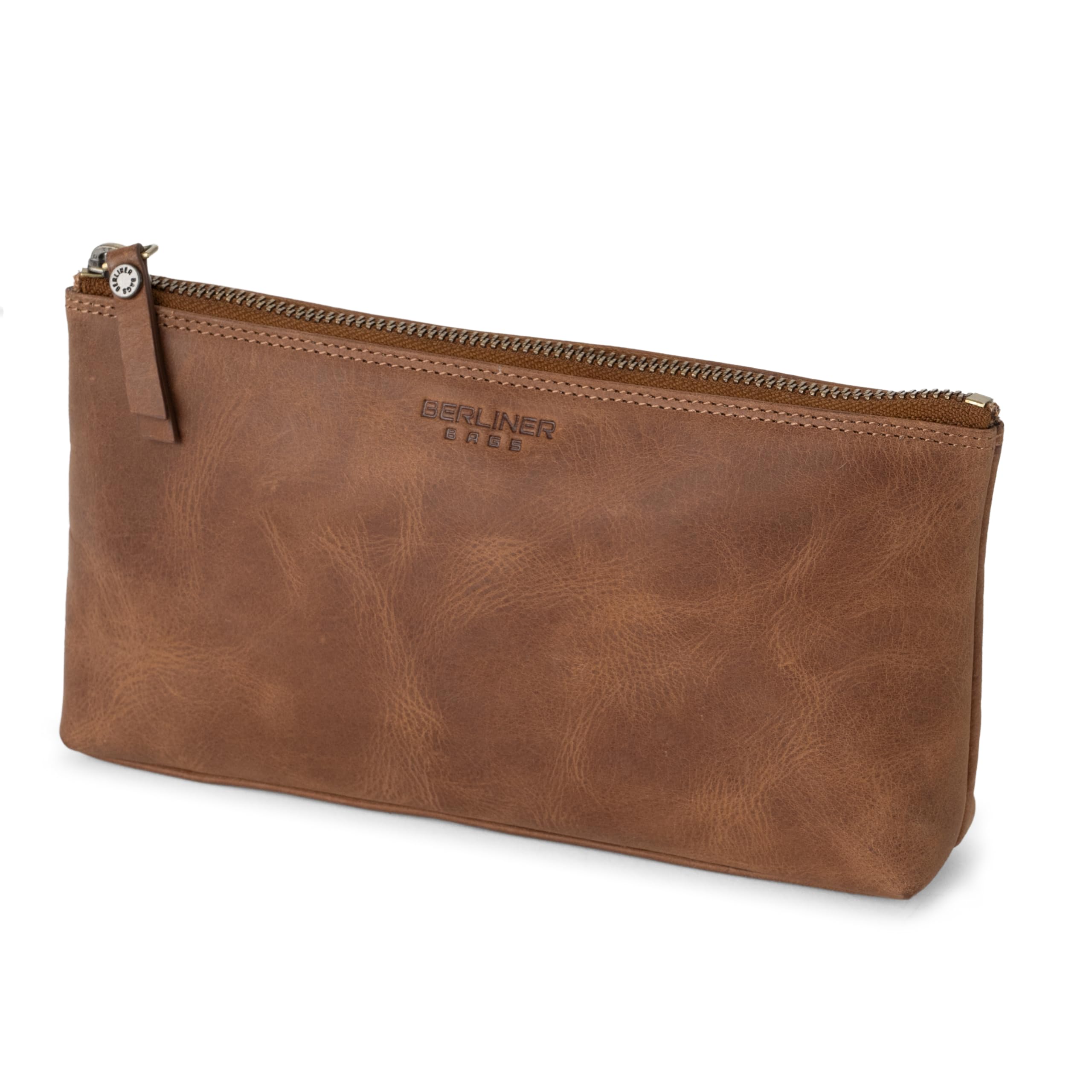 Berliner Bags Trousse Porta Cosmetici Anna S in Vera Pelle, Pochette Compatta con Zip per Make-up e Accessori da Viaggio, Donna – Marrone