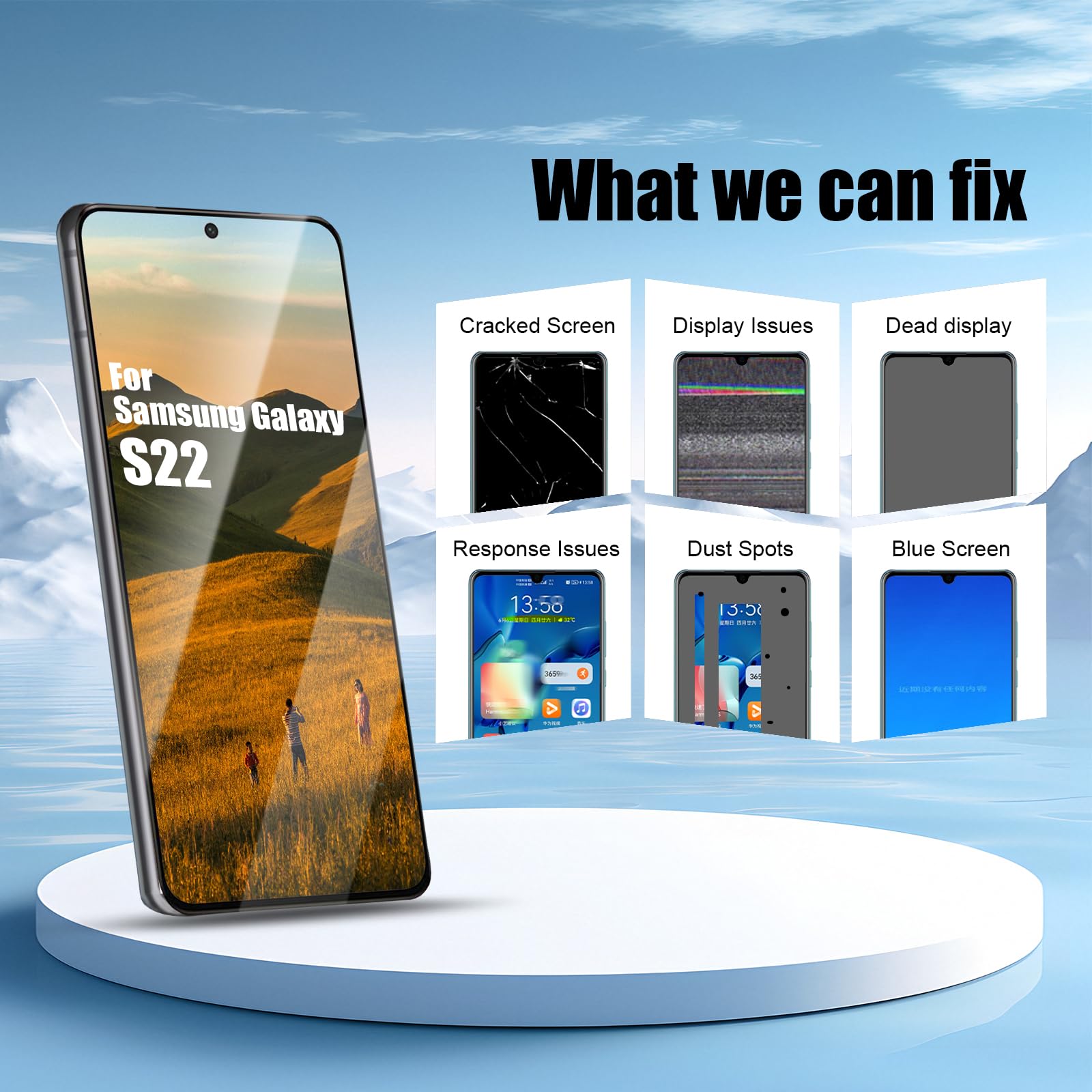DTD Display für Samsung Galaxy S22 5G SM-S901B, SM-S901B/DS LCD Bildschirm Ersatz Touch Screen Montage mit Werkzeugen (Schwarz mit Rahmen, Ohne Fingerabdruckerkennung)
