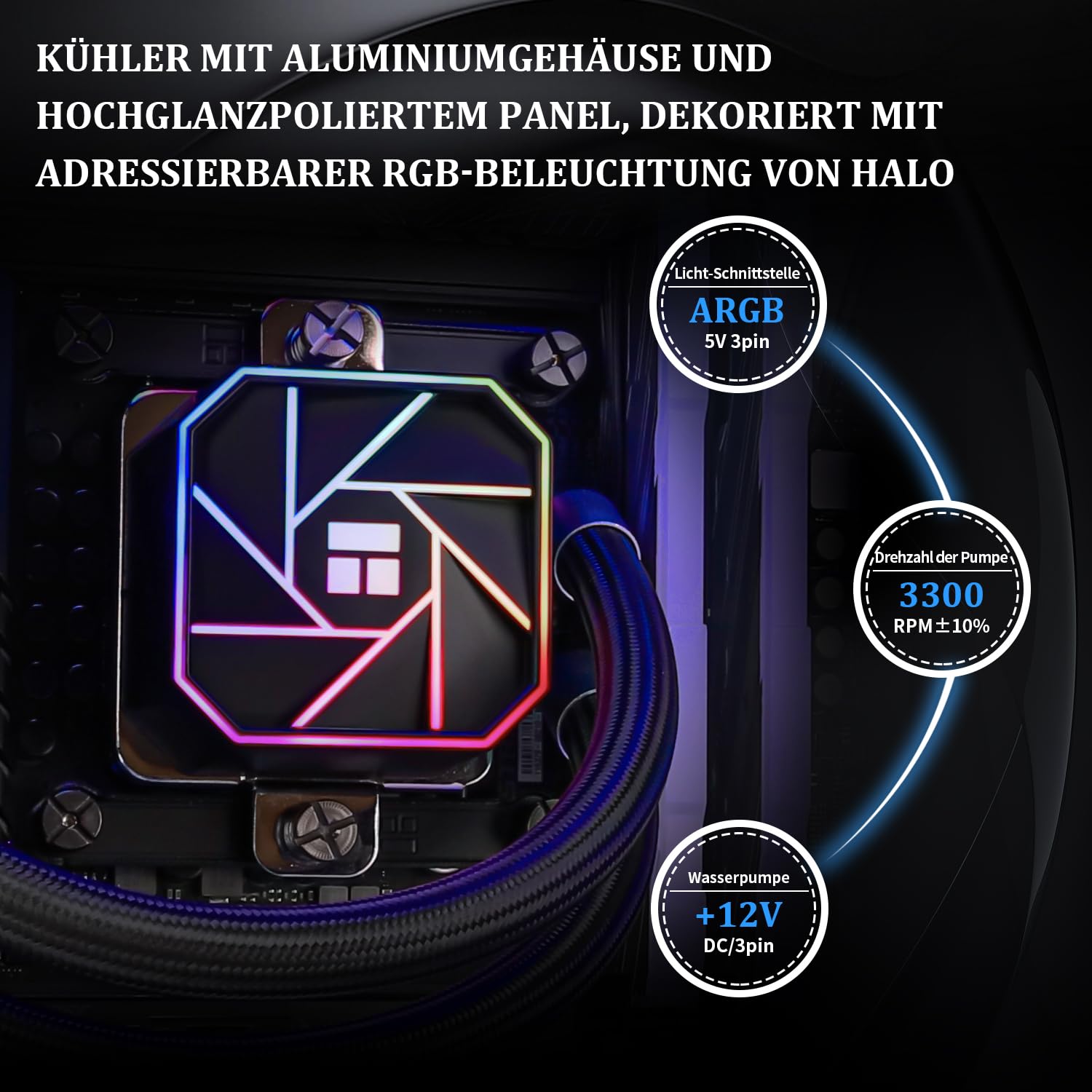 Thermalright TR AQUA ELITE 240 V3 Raffreddatore per CPU liquido, doppia ventola PWM ARGB con cuscinetto S-FDB,pompa efficiente controllata da PWM,per AMD/AM4/AM5,Intel LGA115X/1200/2011/1700/1851 - 3