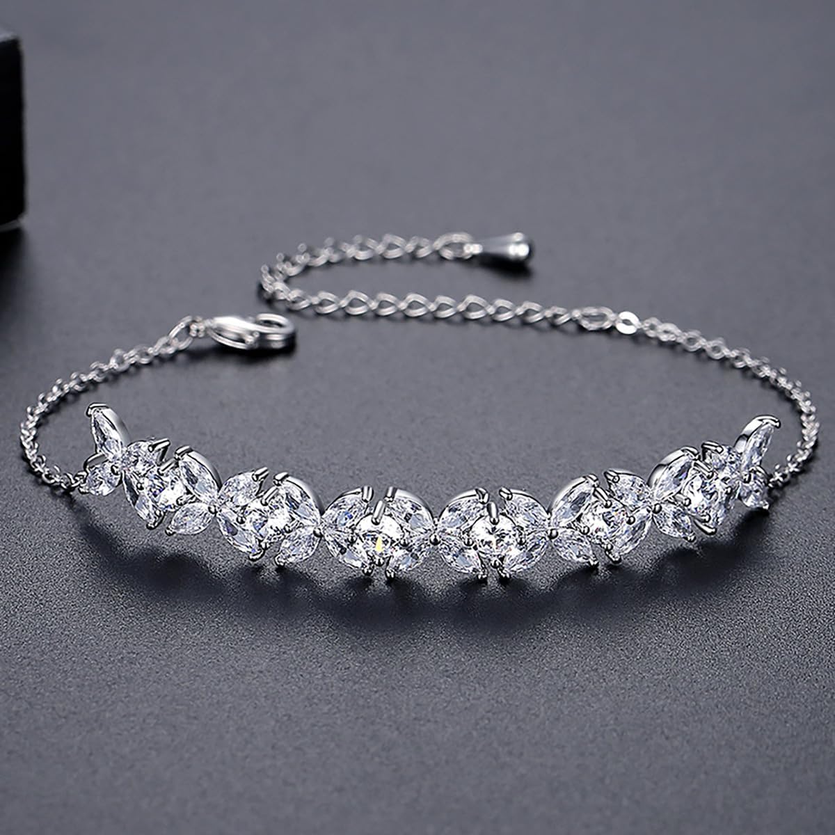 14K Gold Adjustable Bracelet, Dainty D Color VVS1 Moissanite Bracelets for Women, Silver Chain for Her