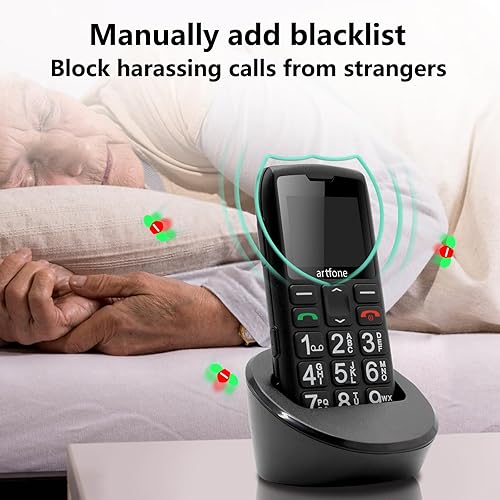 Miniatura 7 de C1+4G Negro - Teléfono celular con botones grandes para personas mayores, teléfono tonto con botón SOS, estación de carga, 1800 mAh, reloj parlante,