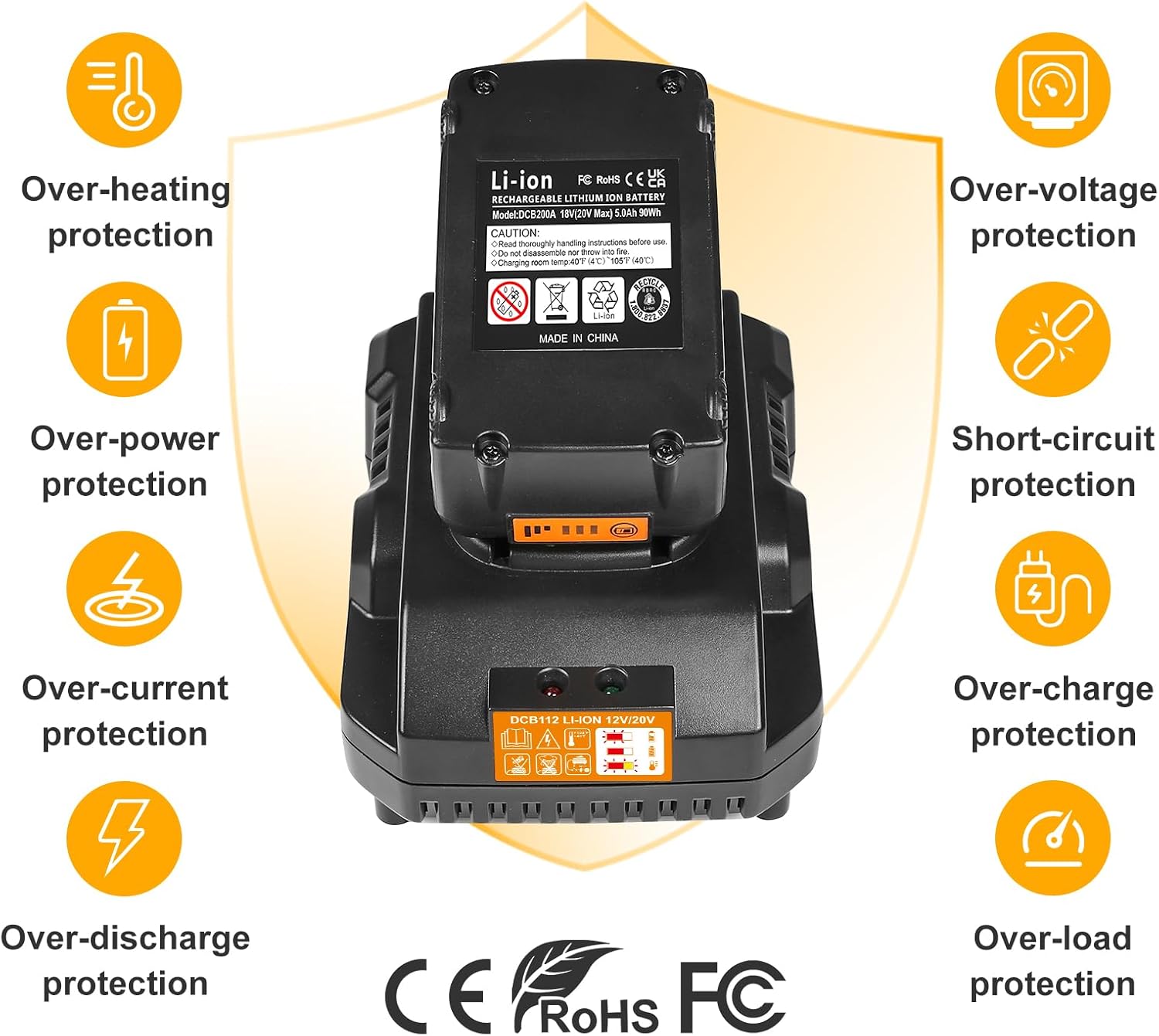 20v Max Battery Replacement for Dewalt Battery 5.0Ah with DCB112 Battery Charger Station for DCB200 DCB120 Black - Image 4