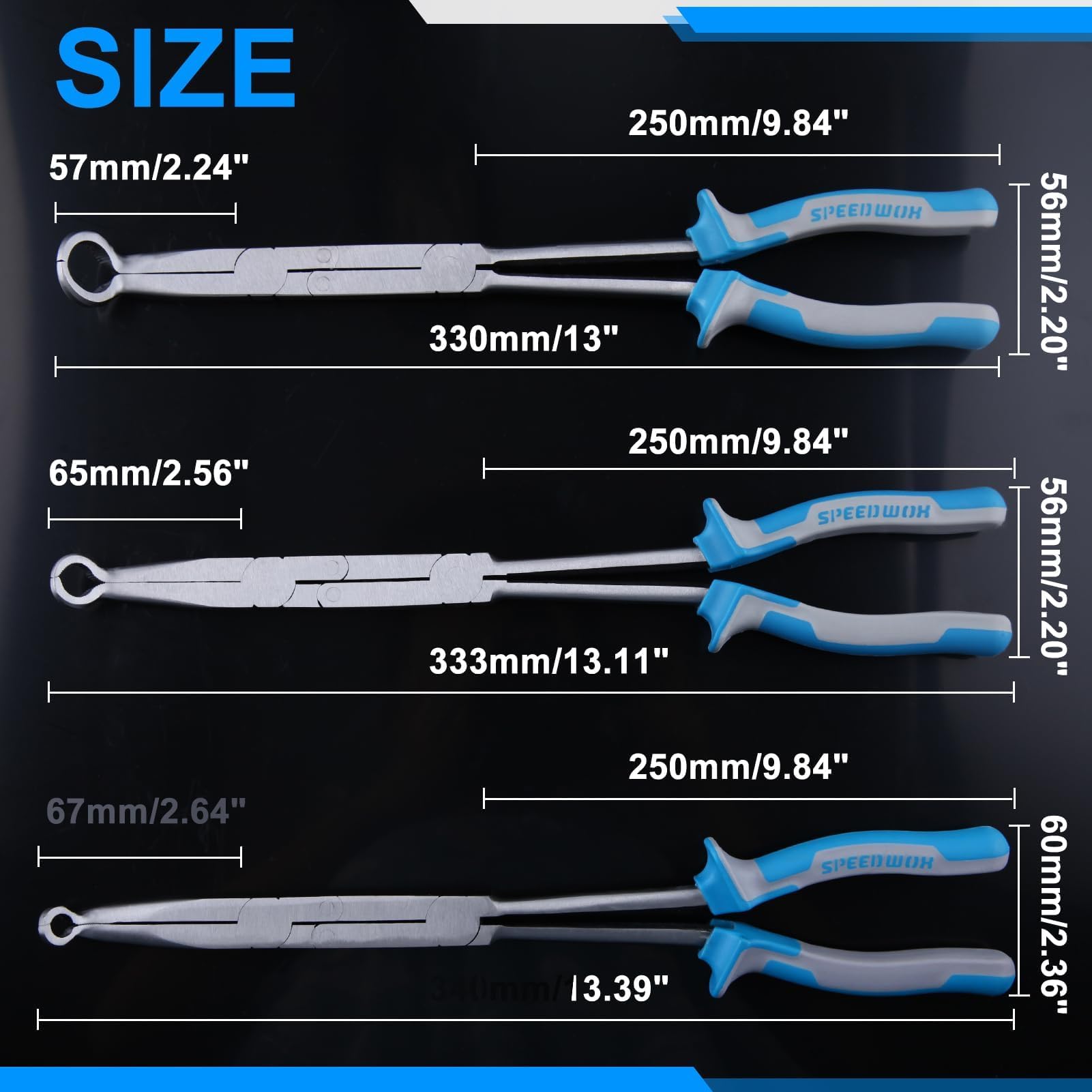 SPEEDWOX Pinze a becco doppio giunto lungo 33 cm – perno XL per presa tubo flessibile 1/3" 3/4" diametro rimozione in spazi ristretti