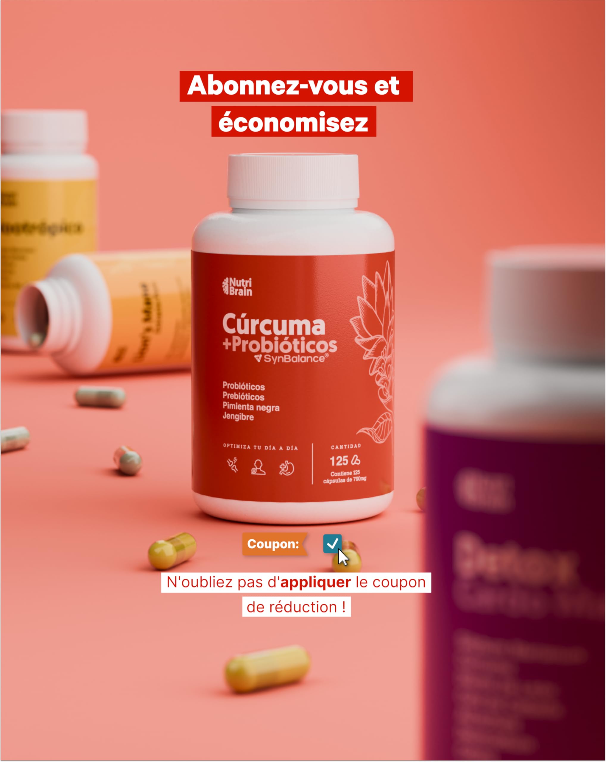 Curcuma avec PROBIOTIQUES et PRÉBIOTIQUES | Très Haute Concentration (>95%) | 10300 mg | Anti-inflammatoire pour le Bien-être Articulaire, Musculaire, Osseux et Digestif | 125 jours | 1 gélule/jour
