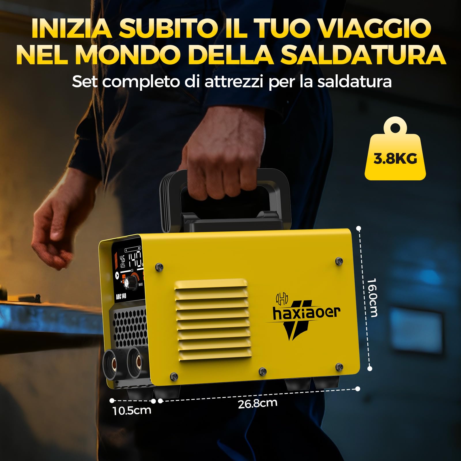 haxiaoer Saldatrice Inverter 230V Kit Completo - 2 in 1 140A MMA Lift TIG Saldatrice Electtrodo con saldatrice ad arco digitale Smart LCD Display Inverter, IGBT, 10 Fili di saldatura