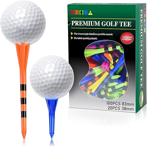 ENHUA GOLF Paquete de 120 camisetas de plástico, camisetas azules irrompibles de 3-1/4 pulgadas con 20 camisetas cortas de golf a granel, 3-1/4