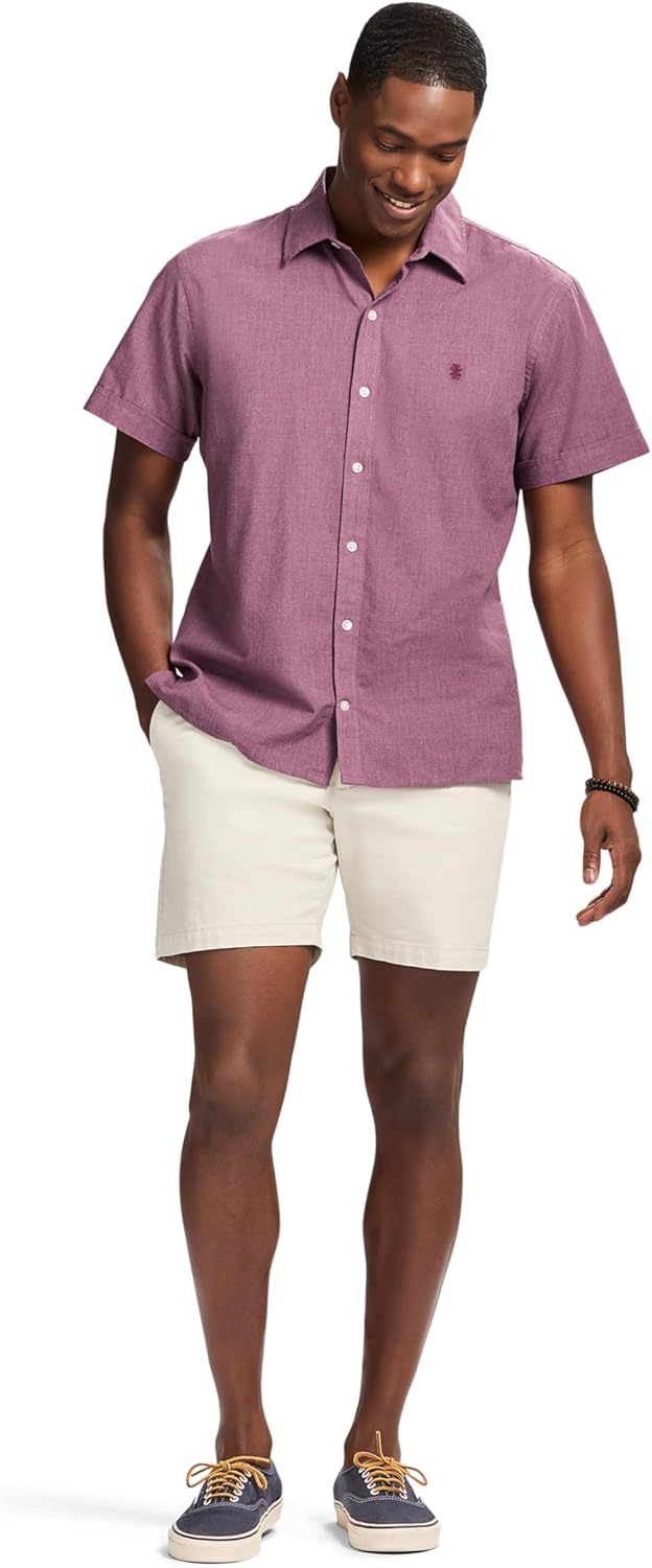 Izod Mens Luxury Classics Short Sleeve Solid Button Down Shirt - Image 3