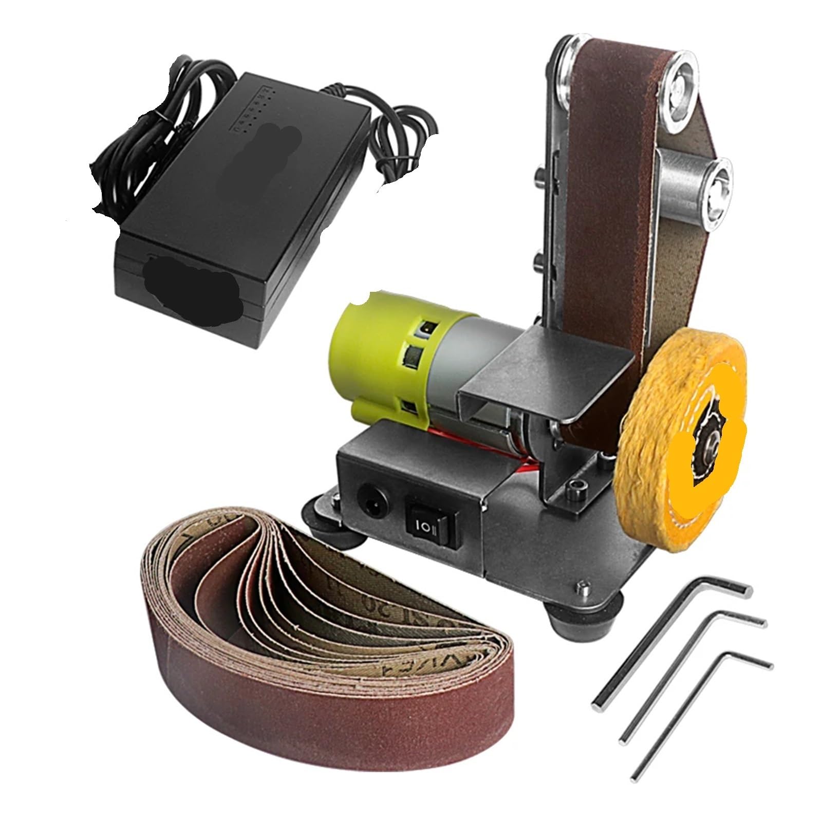 Mini lijadora de banda eléctrica escritorio, pulidora vertical, afiladora amoladora angular for bricolaje con 10 bandas sujeción Joyería DIY