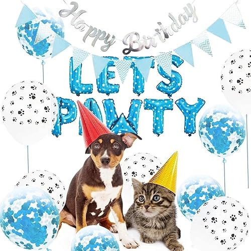 Miniatura 2 de Suministros para fiesta de cumpleaños de perro y gato, globos con estampado de patas de perro, globo de lentejuelas, globos de papel de aluminio,