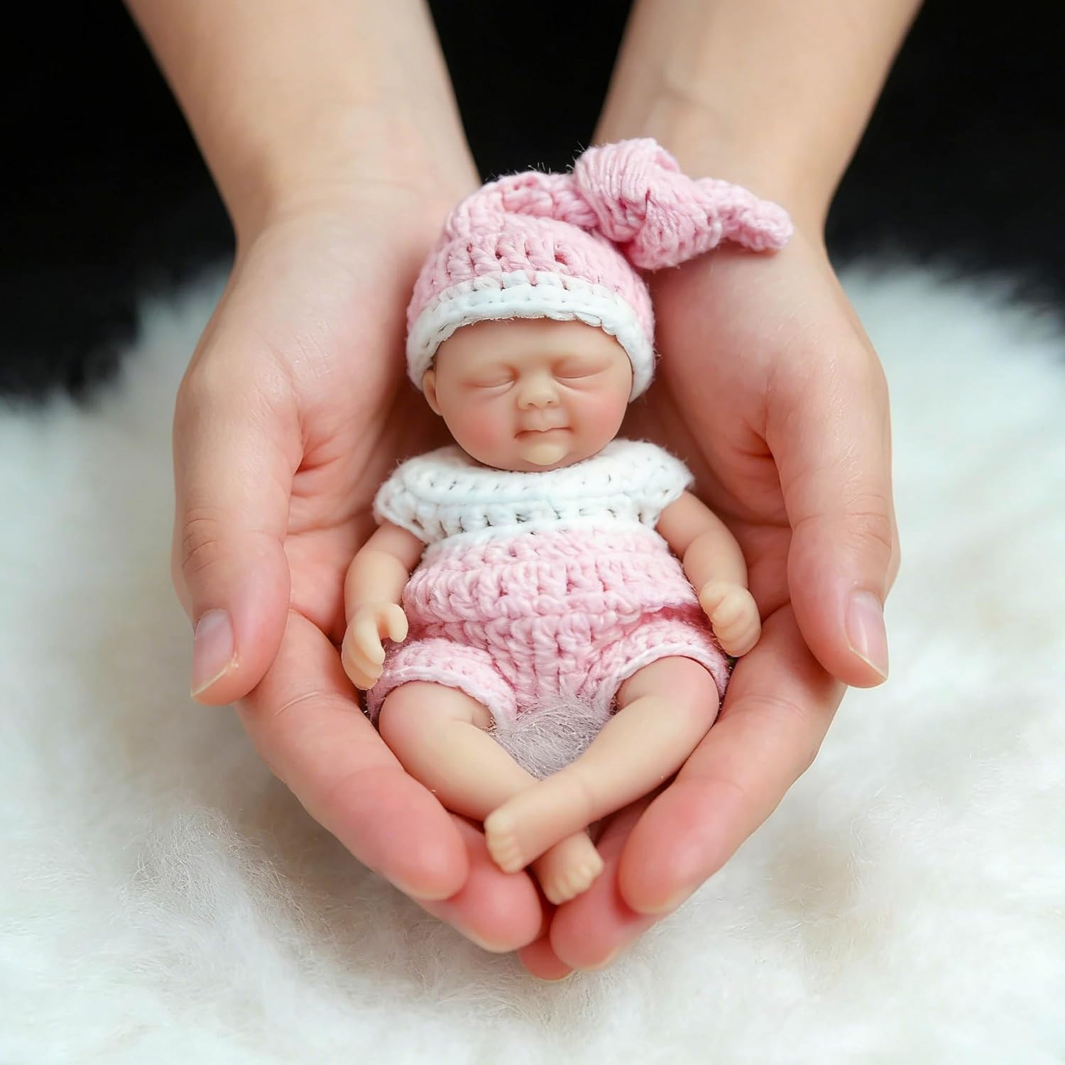 Mire & Mire Reborn Baby Dolls, 4.5 inch Miniature Sleeping Full Silicone Mini Baby Dolls with Feeding Accessory Lifelike Baby Doll-Pink