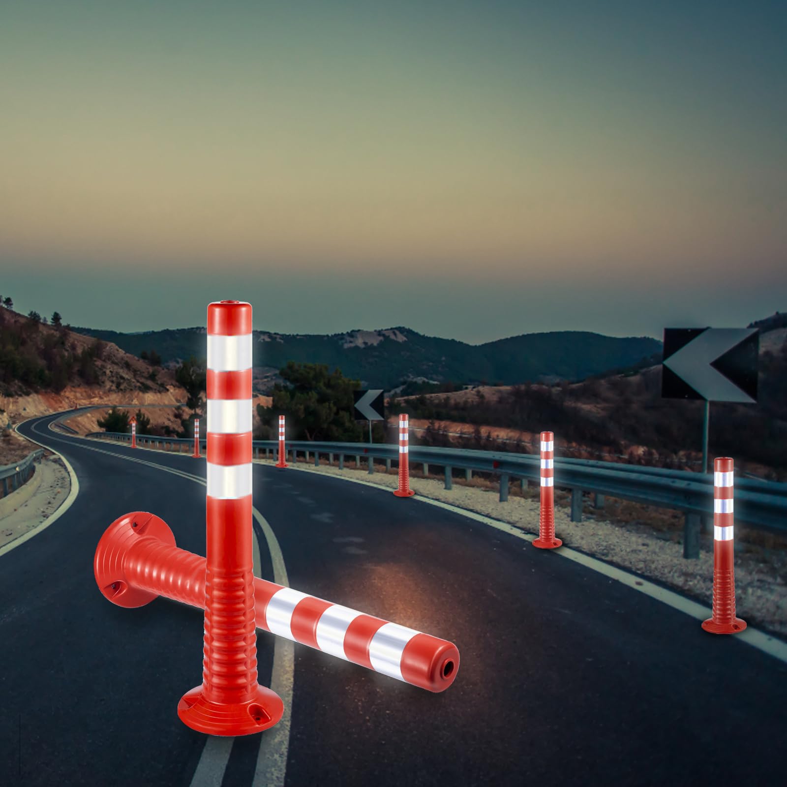 VEVOR Delineatore Traffico, Cono Canalizzatore 6 Pali, Kit Pali Delineatore Altezza 30", Paletto di Traffico PU, Coni di Sicurezza, Pali a Molla Portatili con Base, Coni Barriera Bande Riflettenti