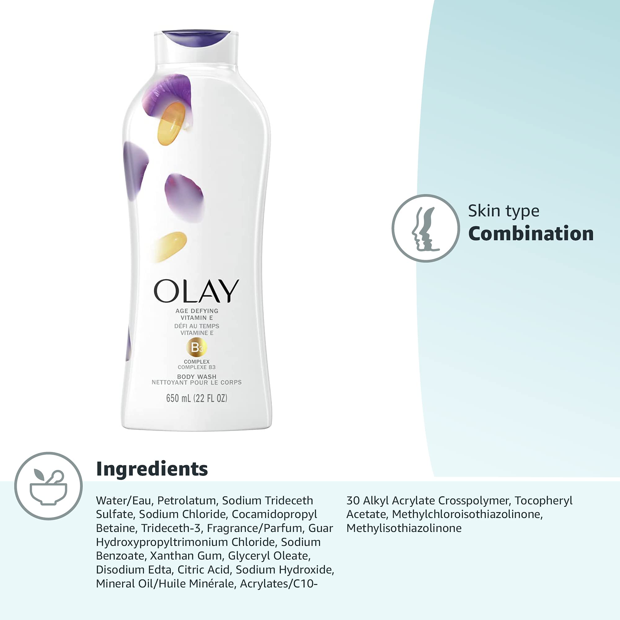 Olay Age Defying Body Wash with Vitamin E, 24-Hour Moisturizing, 22 fl oz