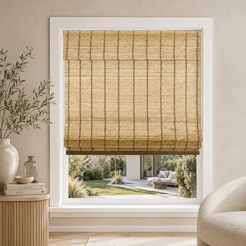CHICOLOGY Bamboo Roman Shades - Customer Favorite Light Filtering Blinds for Windows, Premium Quality, Ideal for Home, Deer Brown, 29" W X 64" H