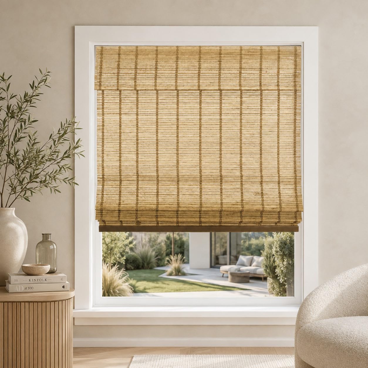 CHICOLOGY Jalousien, Raffrollo aus Bambus, Terrasse, Jalousien und Schatten, Fensterschirm, 86,4 cm B x 162,6 cm H, Hirsch
