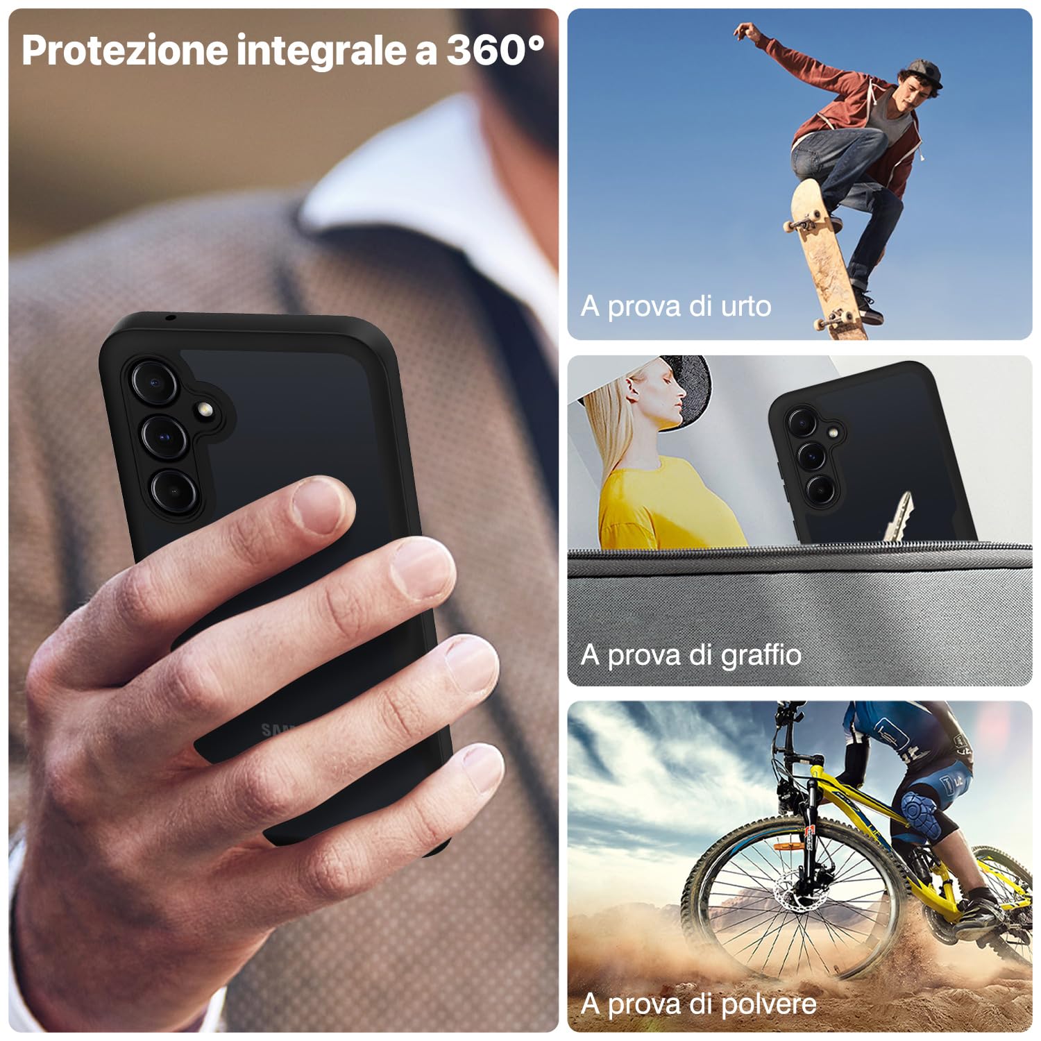 CENHUFO Cover Samsung A35 5G, Custodia Samsung A35 5G Antiurto 360 Gradi con Protezione Schermo Integrata Rugged Trasparente Case Doppia Faccia Fronte Retro Cover per Samsung Galaxy A35 5G - Nero