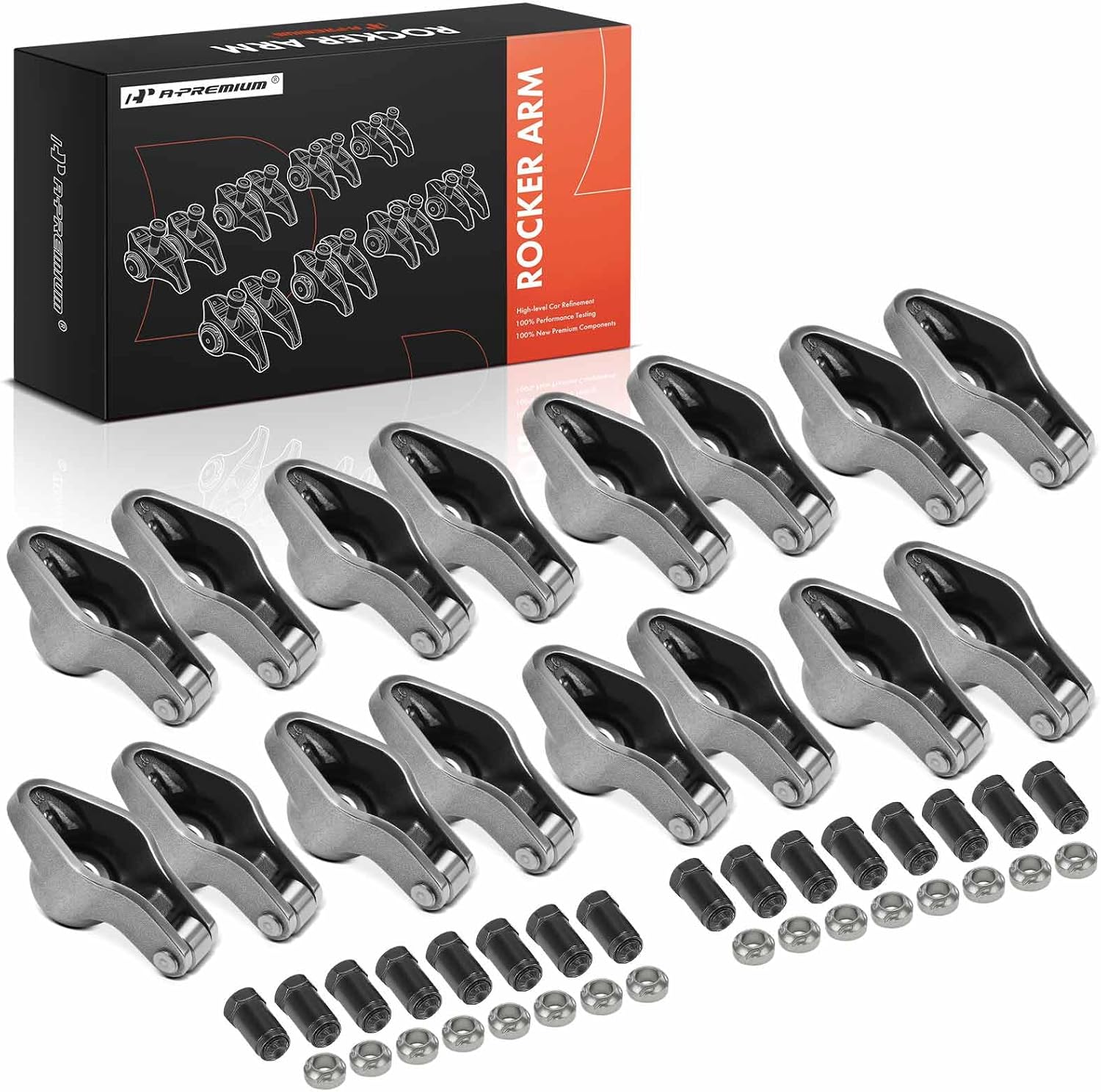 A-Premium 16Pcs Alloy Steel Engine Roller Rocker Arms (1.6 Ratio) Compatible with Small Block Chevy SBC 350, 3/8" Studs