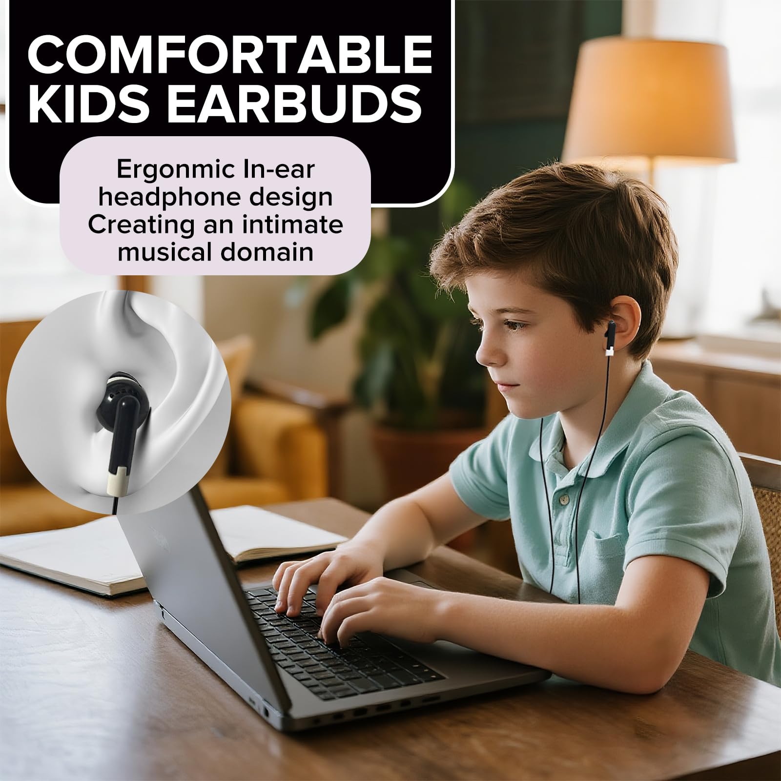 Confezione da 50 auricolari per bambini, per scuola, scuola, biblioteca, jack da 3,5 mm, auricolari all'ingrosso per computer portatili Chromebook (nero, YS001)