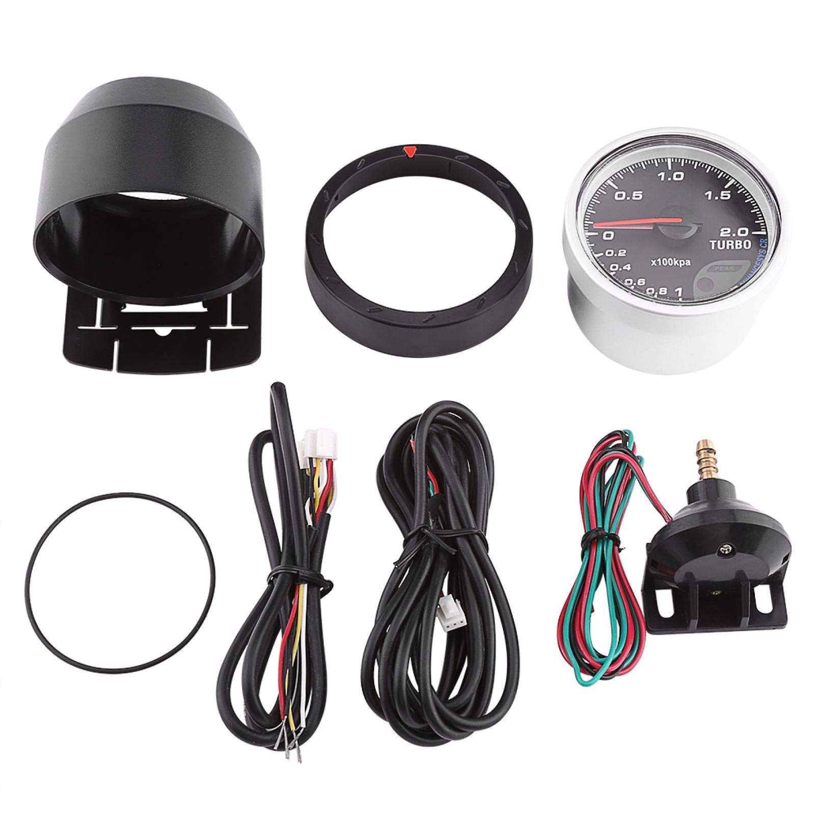 Wskaźnik doładowania Wskaźnik Kpa, wskaźnik doładowania z uchwytem Uniwersalny 60mm LED Turbo Boost miernik Miernik Czarna powłoka Turbo Gauge do samochodu wyścigowego 0-200 Kpa