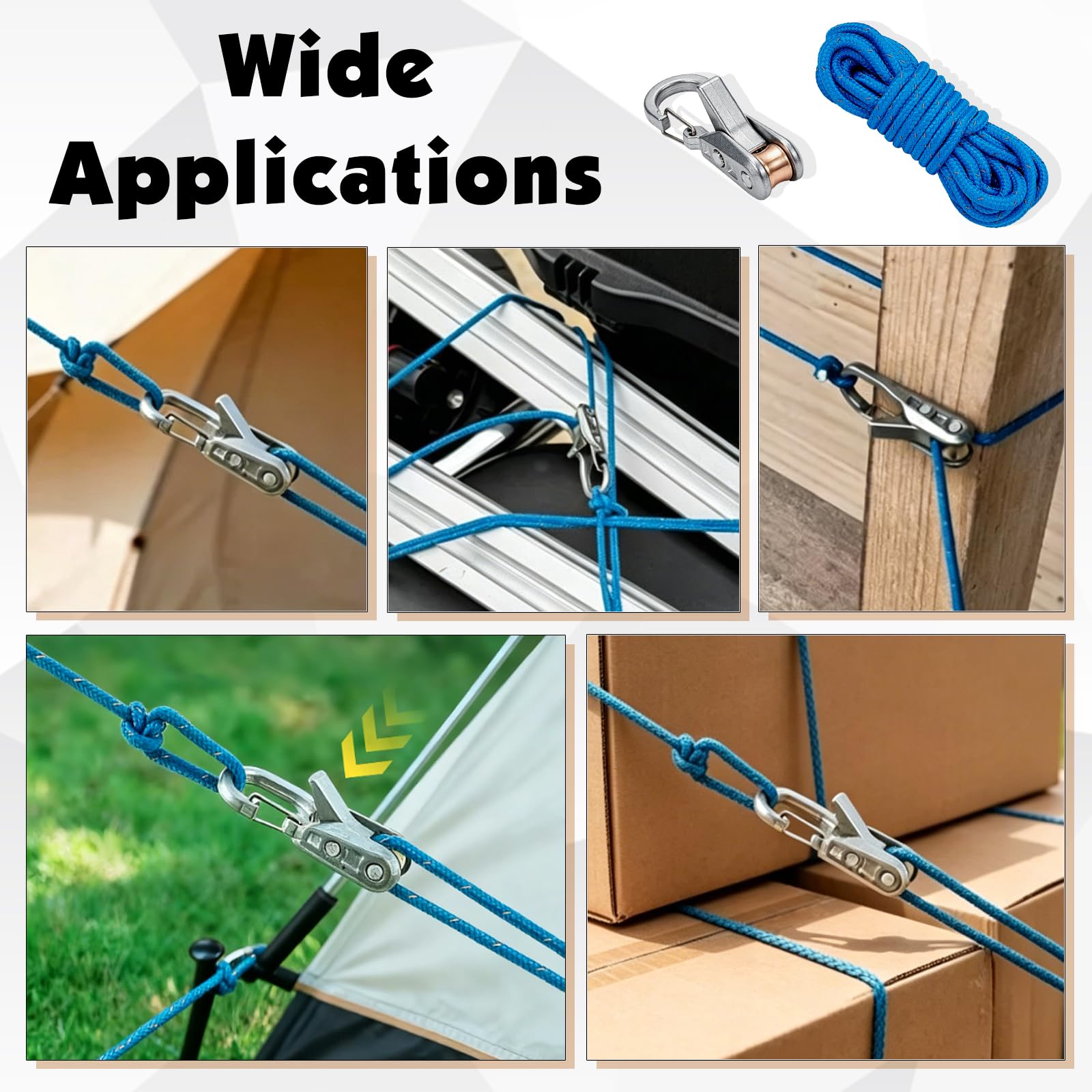 8er-Set Seile mit Seilrollenspanner, Robustes, einziehbares Seilspannwerkzeug, Outdoor-Seilwerkzeug mit arretierbarem Spanner für Camping, Wandern, Bootfahren und den Haushalt