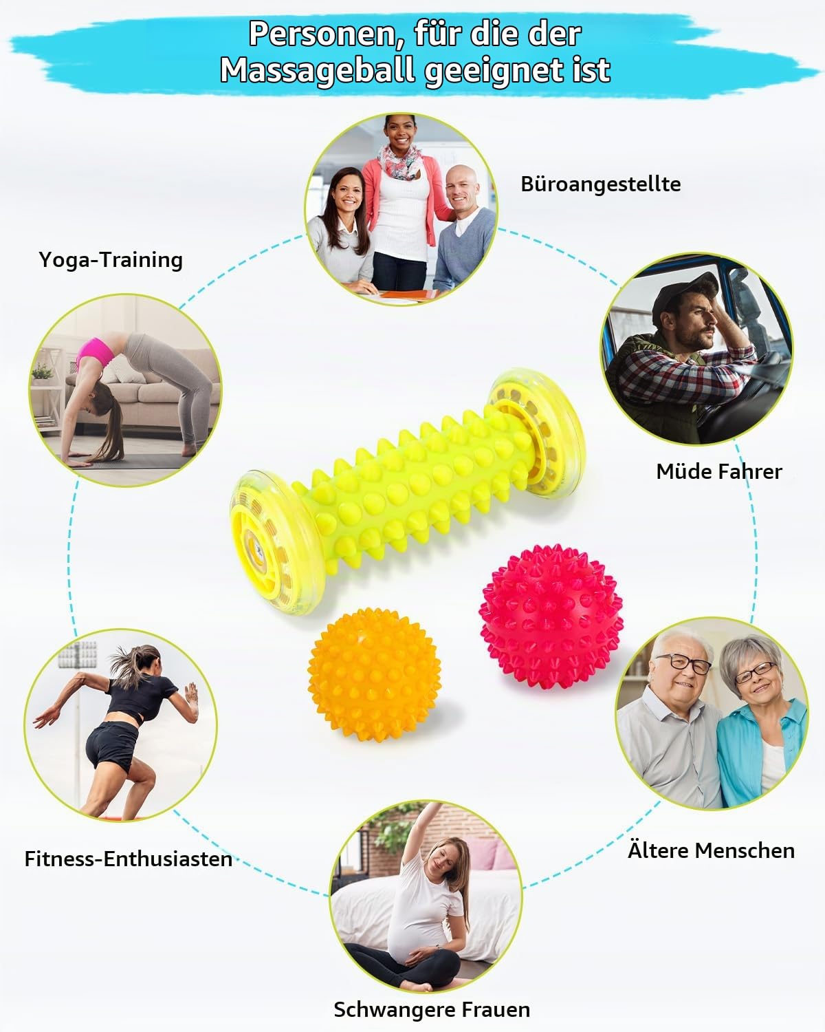 Massagebälle Igelball Set, Fußmassage Roller, Massagebälle für Plantarfasziitis mit Tragetasche, Premium Fußmassagegerät zur Stressreduzierung und Entspannung, Linderung von Muskelkater