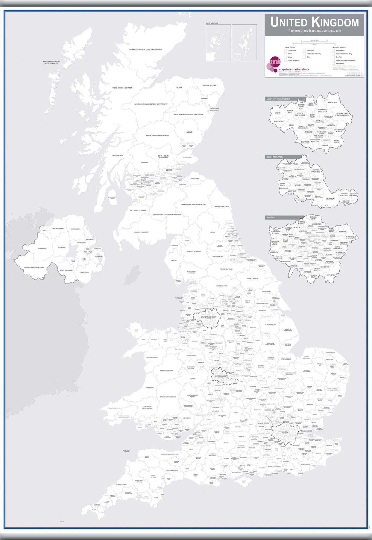 UK Parliamentary Boundary Outline Map (Hanging bars)