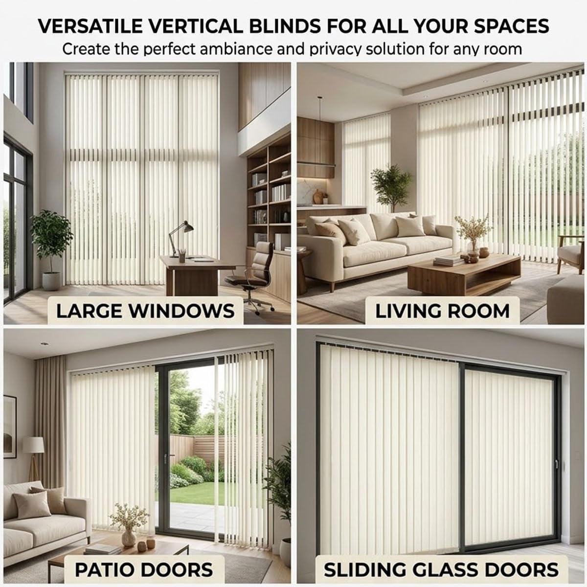 Vertical Blinds White, Sliding Door Blinds, Blackout Patio Door Vertical Blind 24" 35" 48" 55'' 60" 72" 78" 84" 88" 96'' 112" Cordless Light-Filtering Fabric Window Shades(48" W x 78" H)