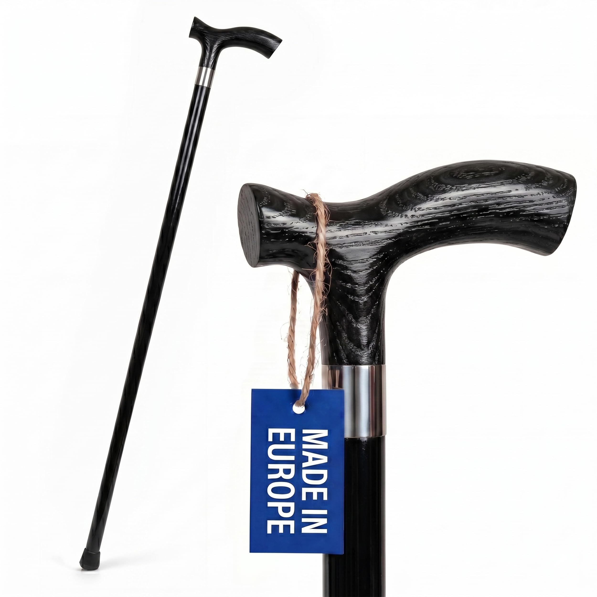 Dr. Watson Classic Fritz Walking Stick – Handcrafted Ash Wood Cane with Polished Stainless Steel Collar