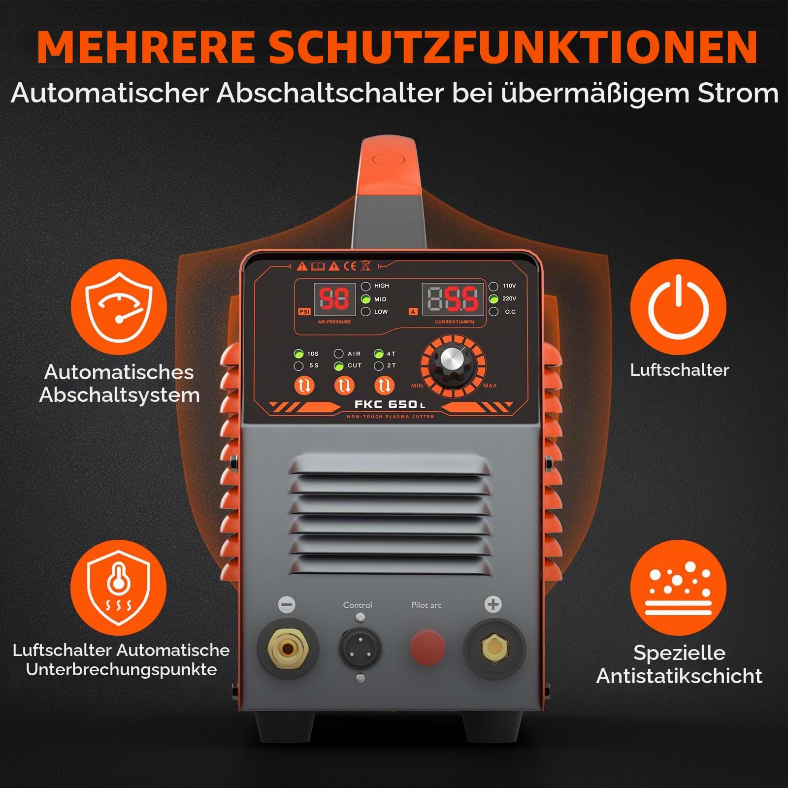 FEIFANKE 230V 75A Plasmaschneider IGBT 25MM Max Berührungslose Hochfrequenzzündung 2T/4T Betrieb für Stahl Edelstahl Kupfer Aluminium