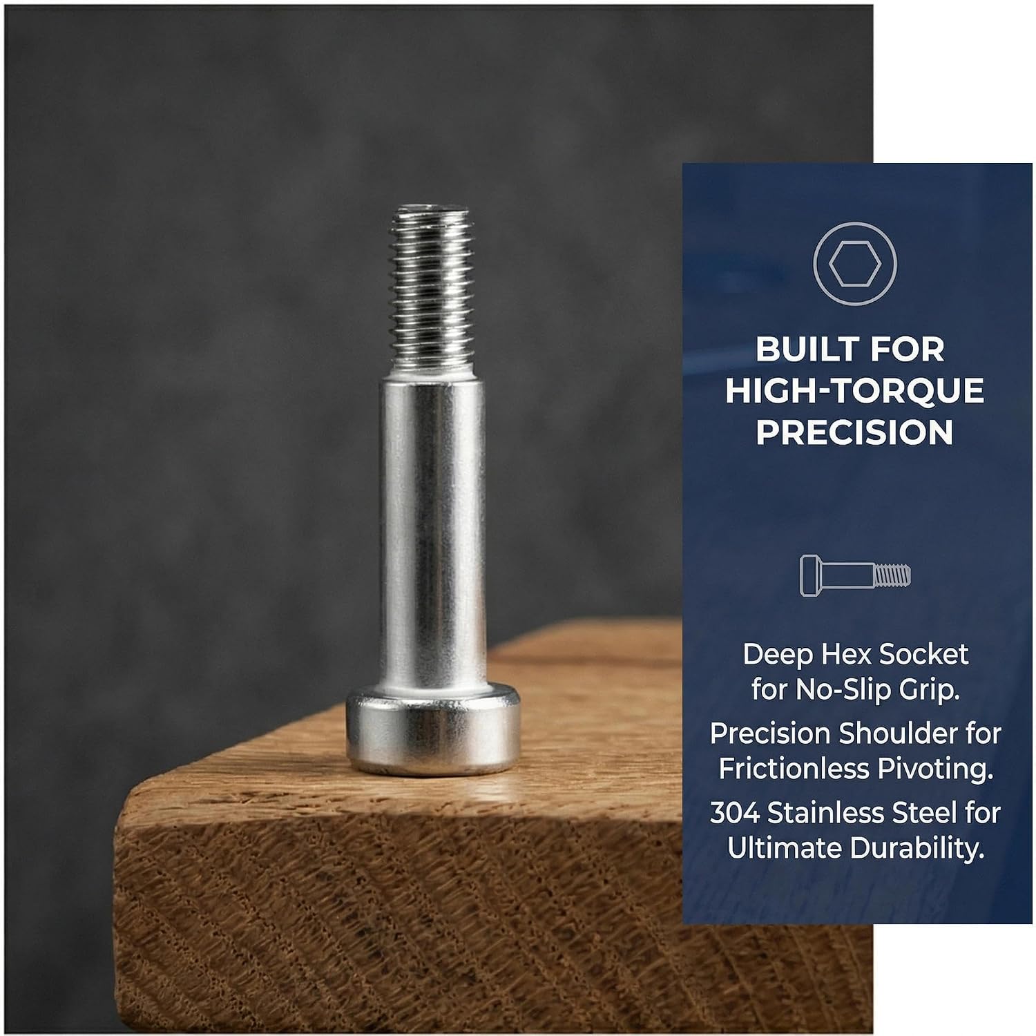 5 Pcs Hex Socket Shoulder Bolt – Metric Stainless Steel Shoulder Screws, 8mm Shoulder × M6 Thread × 25mm Length for Machinery & Industrial Assembly
