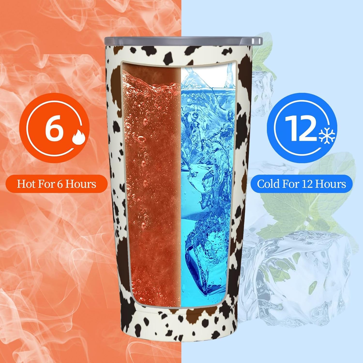 Yobvec Western Cow Print Tumbler with Lid and Straw, 20 Oz Stainless Steel Insulated Brown Cow Water Bottle Cup Coffee Mug - Image 4