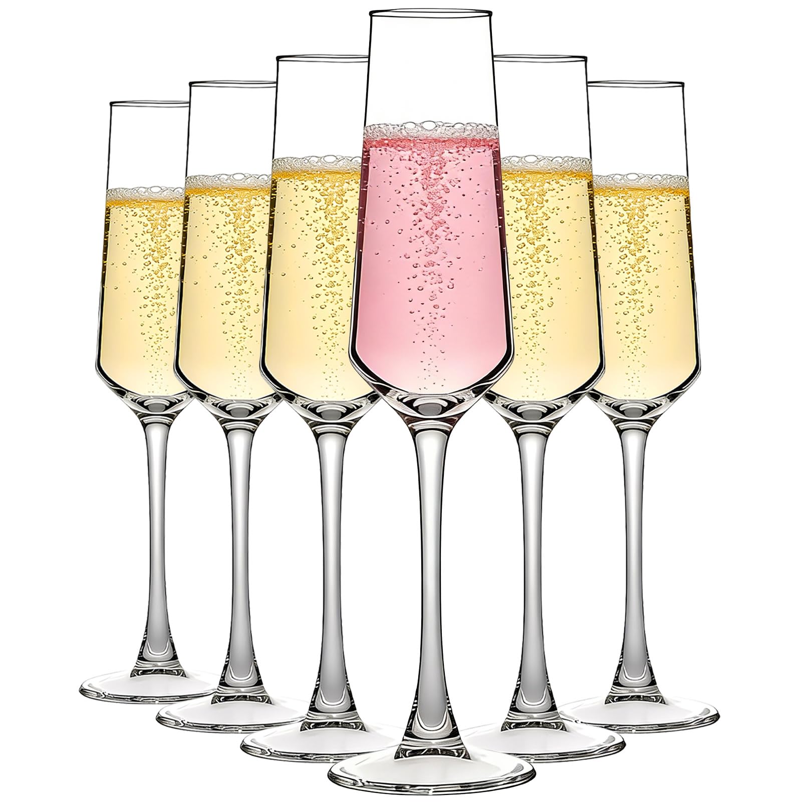 MYKAGS Set of 6 195ml Glass Champagne Flute for Weddings Birthdays Celebrations Durable Design for Home Bar Kitchen Table Special Events