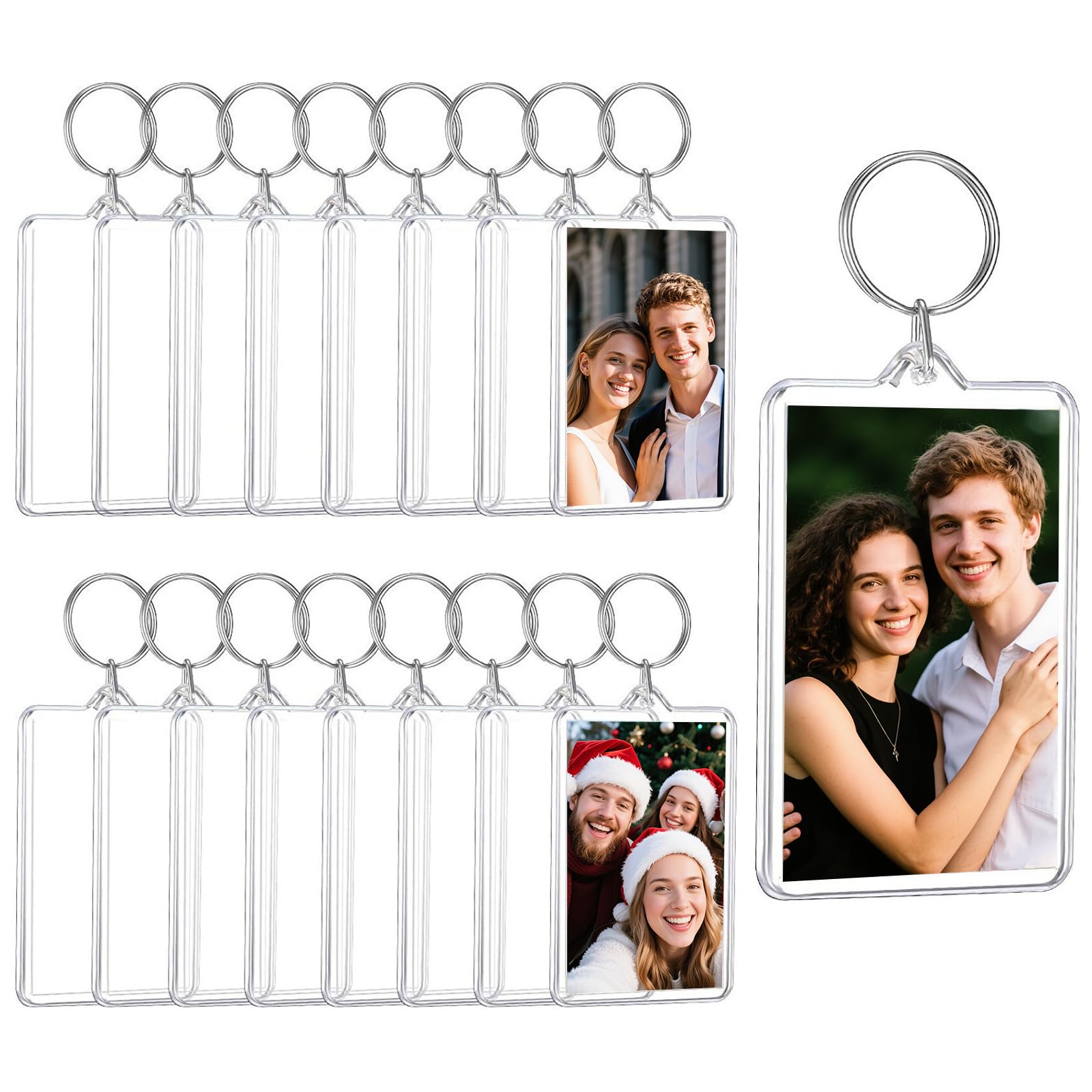 10 Pcs Double Sided Photo Keyring,Clear Acrylic Keyring Blanks Make Your Own Keyrings Personalised Keyring Making Kit with Split Ring for Women,Family,Friends Christmas Crafts Gifts Picture Keychains