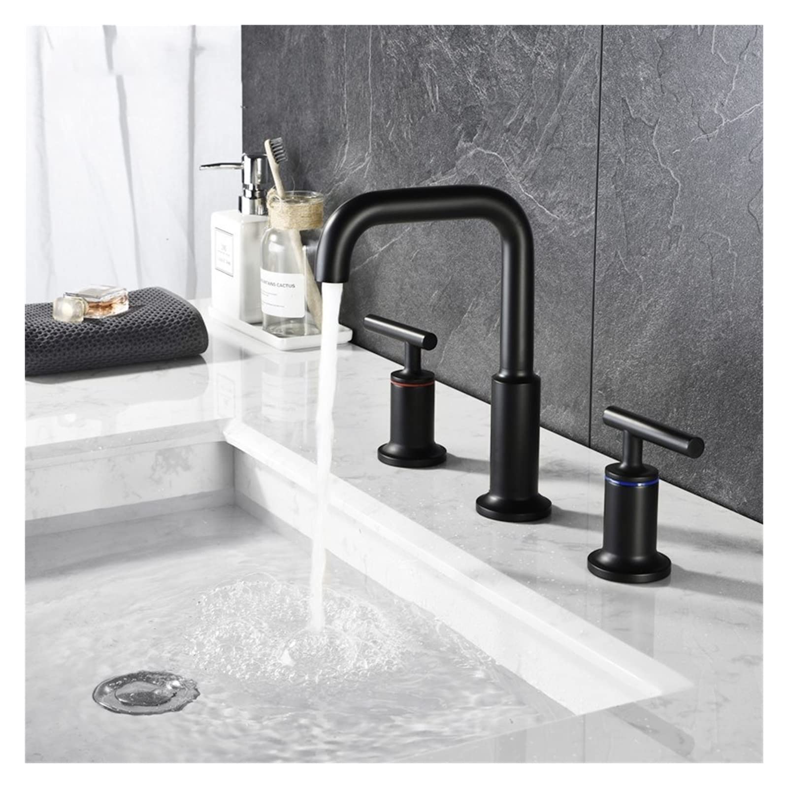 Robinet de lavabo 8 pouces mitigeur à trois trous noir Nero JCAKES