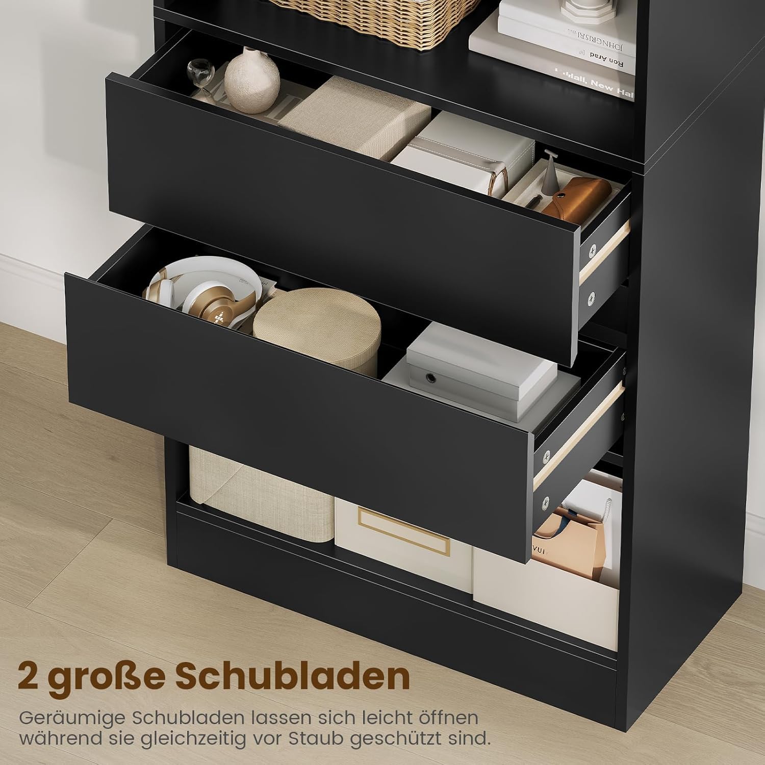Mobile Alto con Ripiano Regolabile, Mensola in Piedi, Mobiletto da Bagno, Libreria a Scomparti Aperti,Mobiletto Multiuso per Bagno, Soggiorno, Camera da Letto, 180 x 60 x 30 cm(Nero)