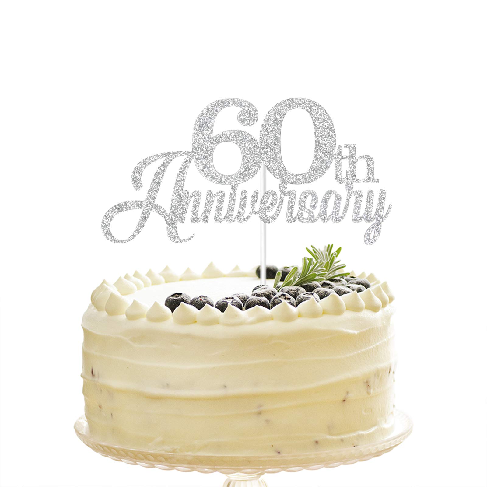 Buy Tenhaisi Glittery Silver Happy 60th Anniversary Cake Topper,Hello