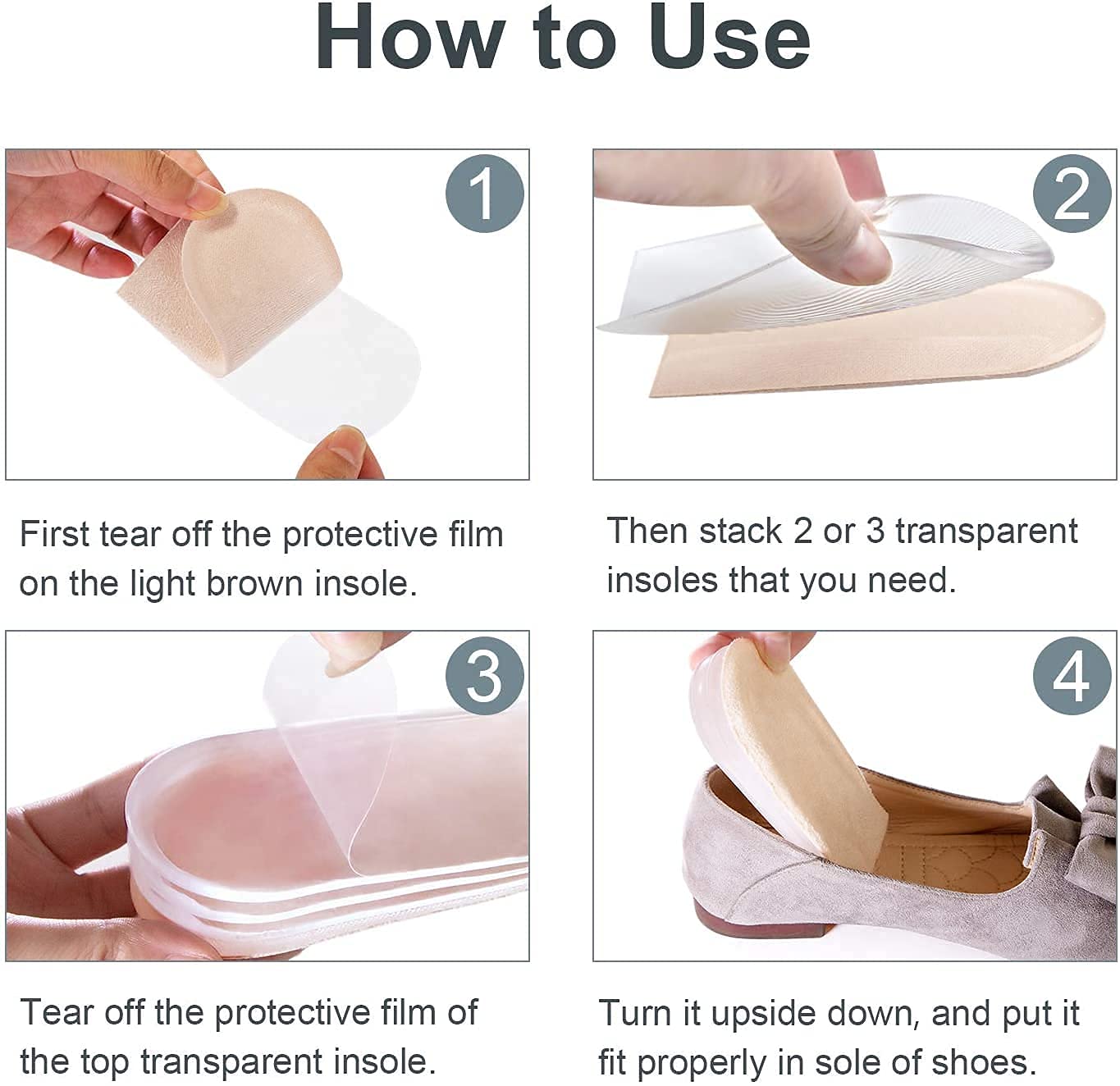 Sumifun Heel Lift Inserts, 2 Pack Size S Gel Shoe Heels Inserts for