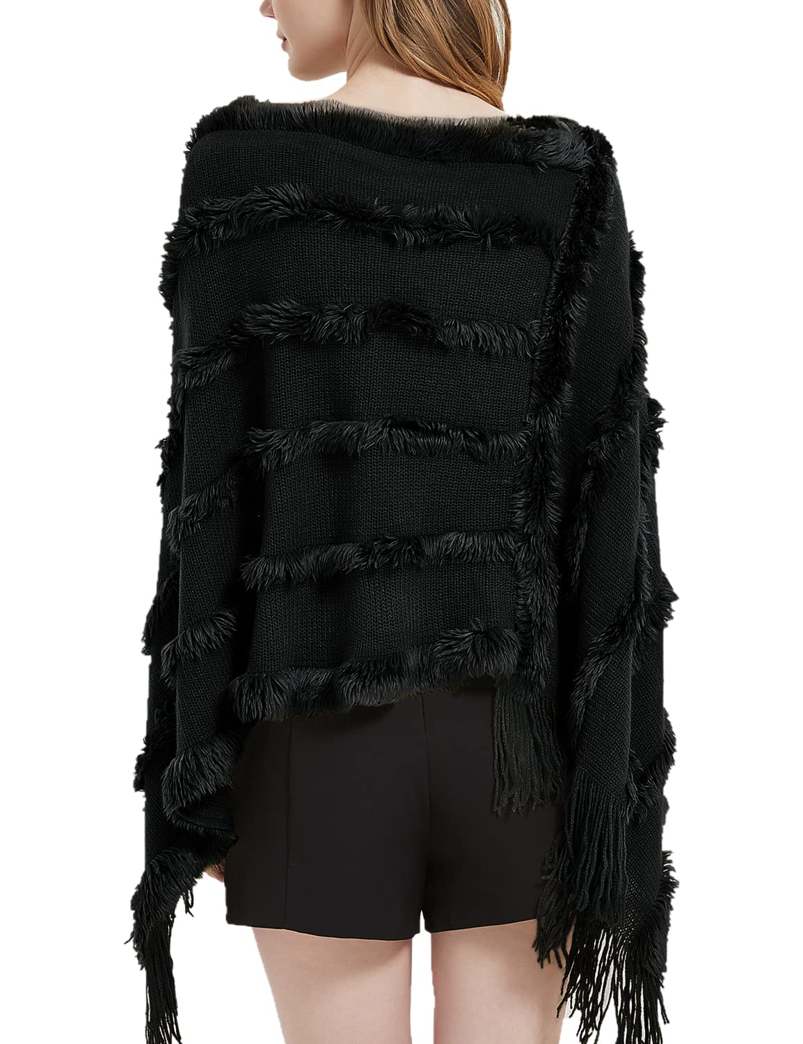 JFAN Poncho Donna Invernale Mantella Scialle in Maglia con Scollo a V Peluche Leggero Coprispalle Donna Elegante