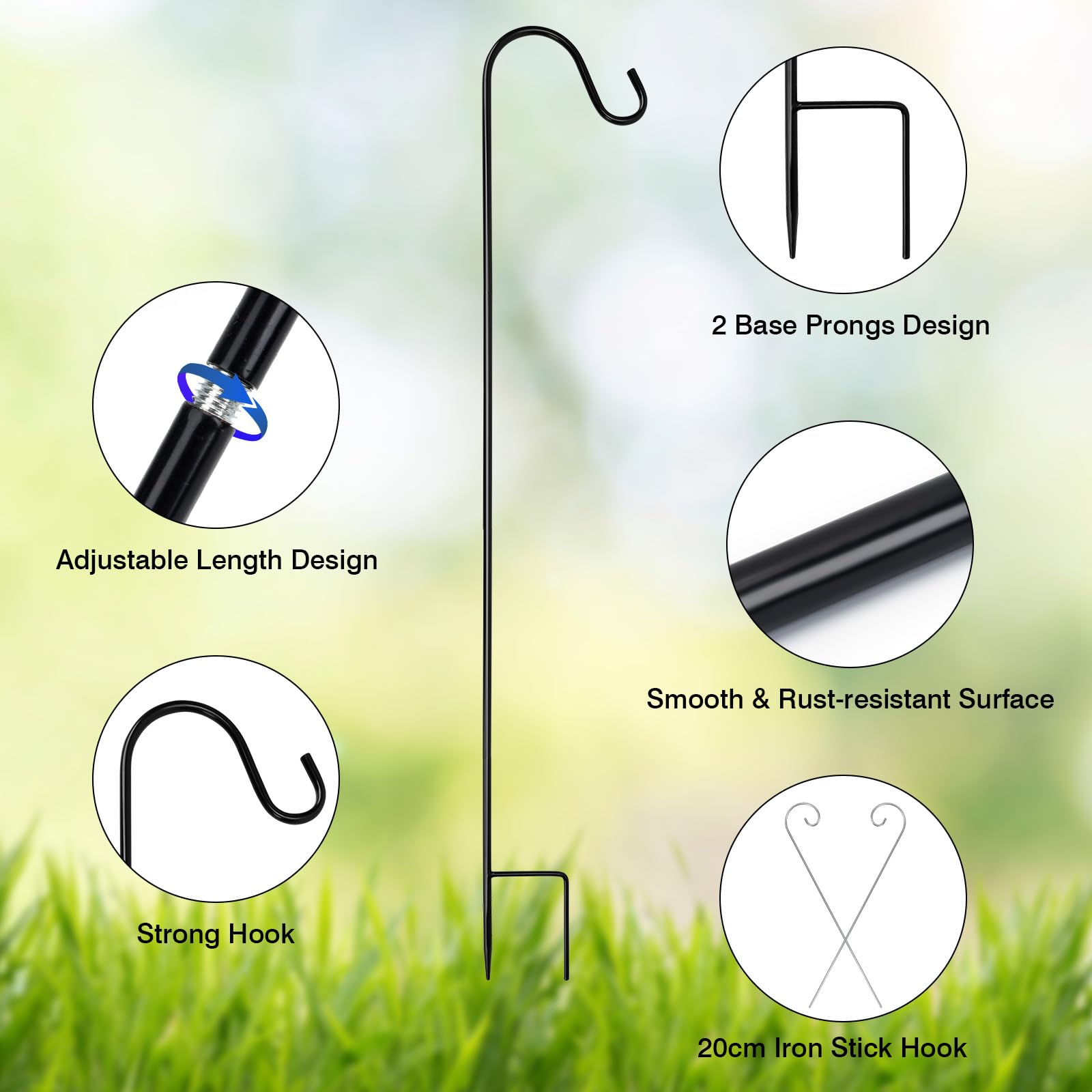 Ganci da Pastore da Giardino 81.5cm Regolabile in Metallo 4 Ganci 20cm Esterni