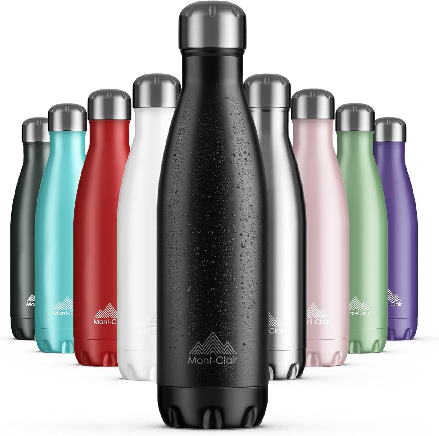 Mont-Clair Stainless Steel Water Bottle, Vacuum Insulated - BPA Free, 12h Hot & 24h Cold Drinks, Metal Water Bottle 500ml Leakproof, Ideal for Adult, Kids, Running - Black
