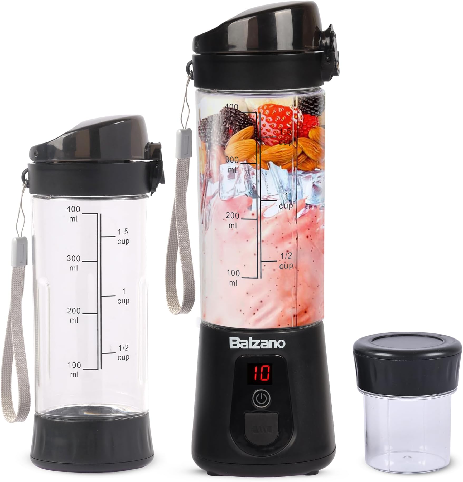 Balzano Portable Blender - Wireless Travel Blender for Smoothies, Juices & Baby Food - Crush Ice, Black
